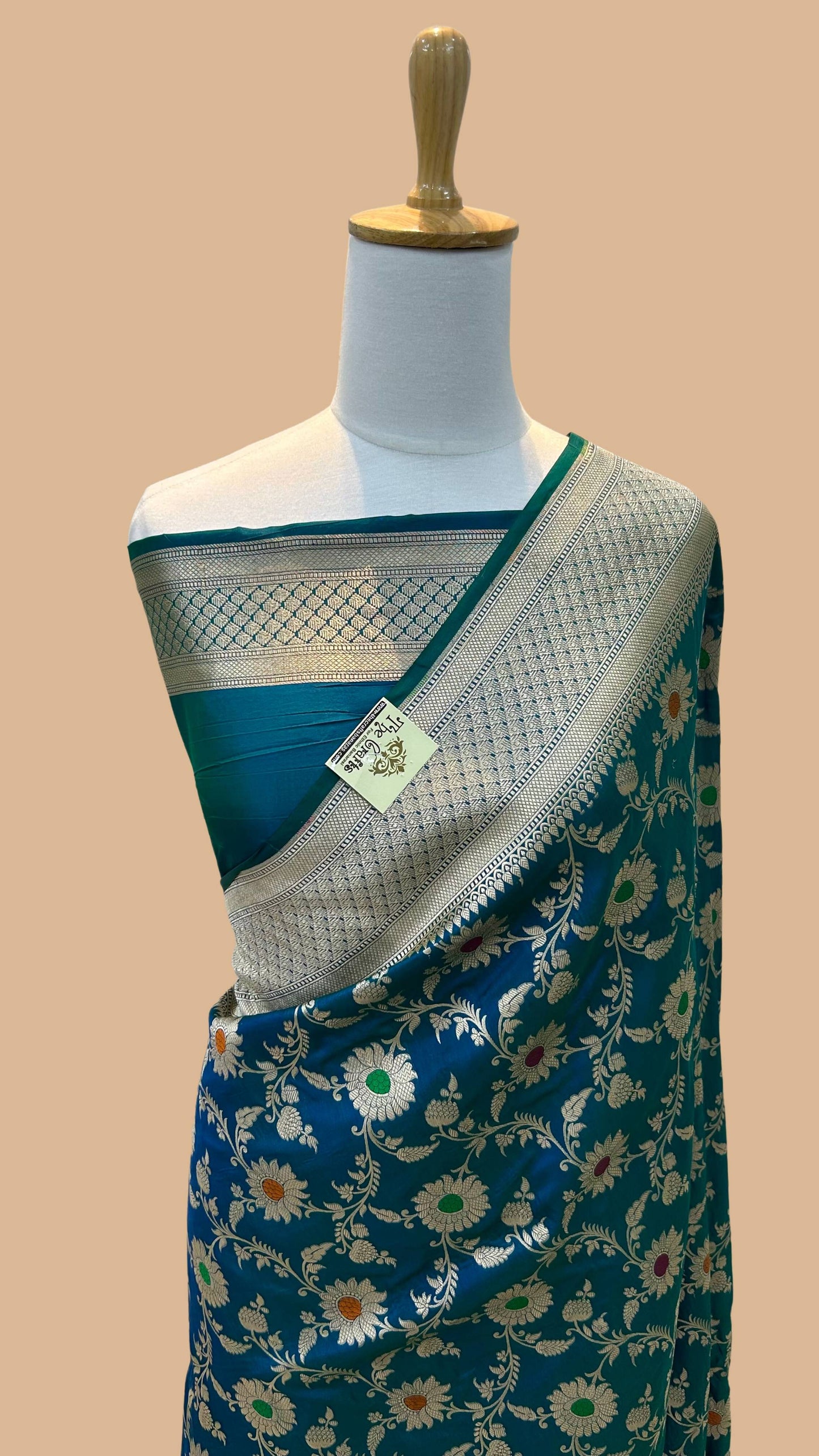 Pure Katan Silk Handloom Banarasi Saree - All over jaal work with meenakari