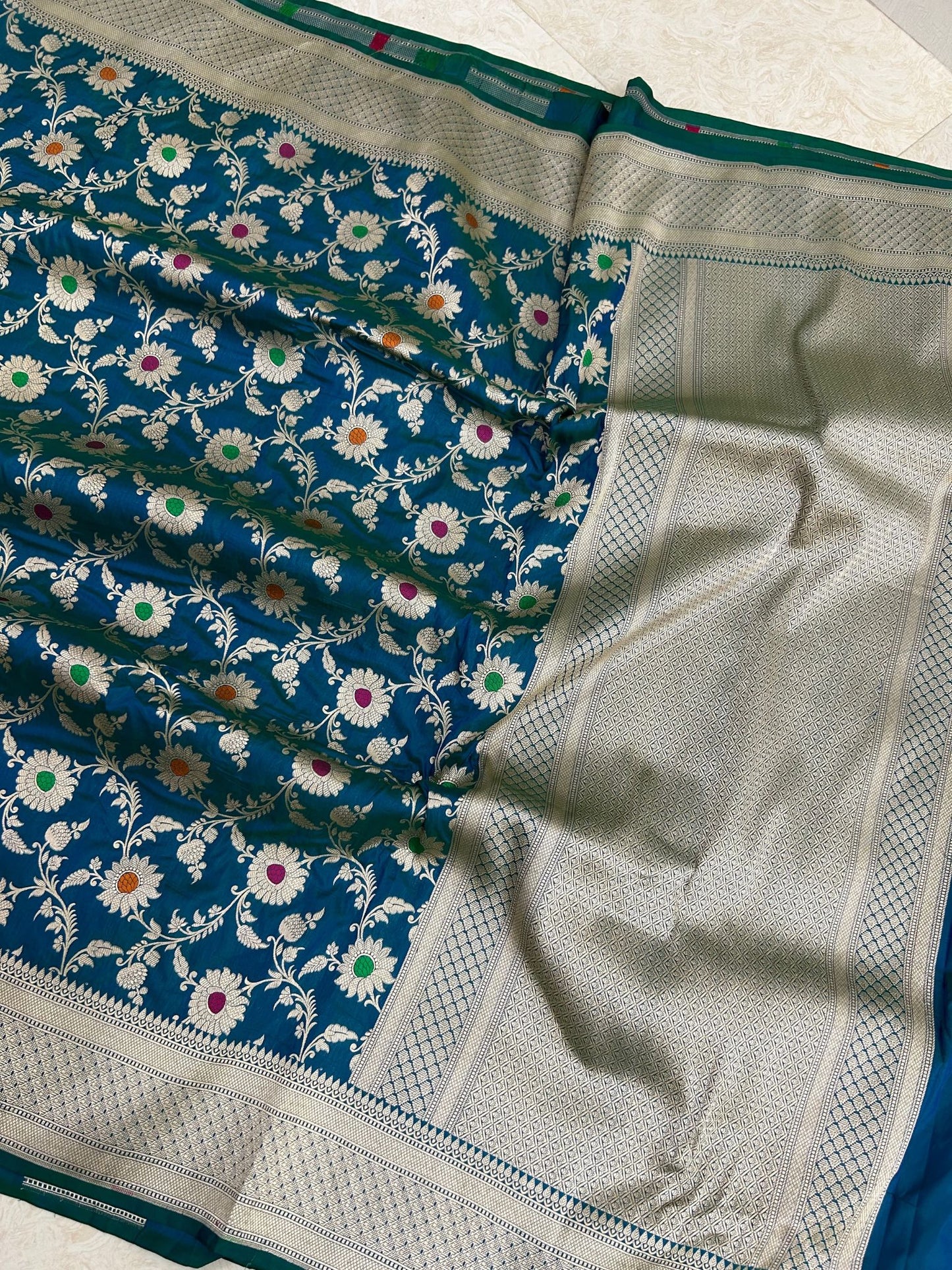 Pure Katan Silk Handloom Banarasi Saree - All over jaal work with meenakari