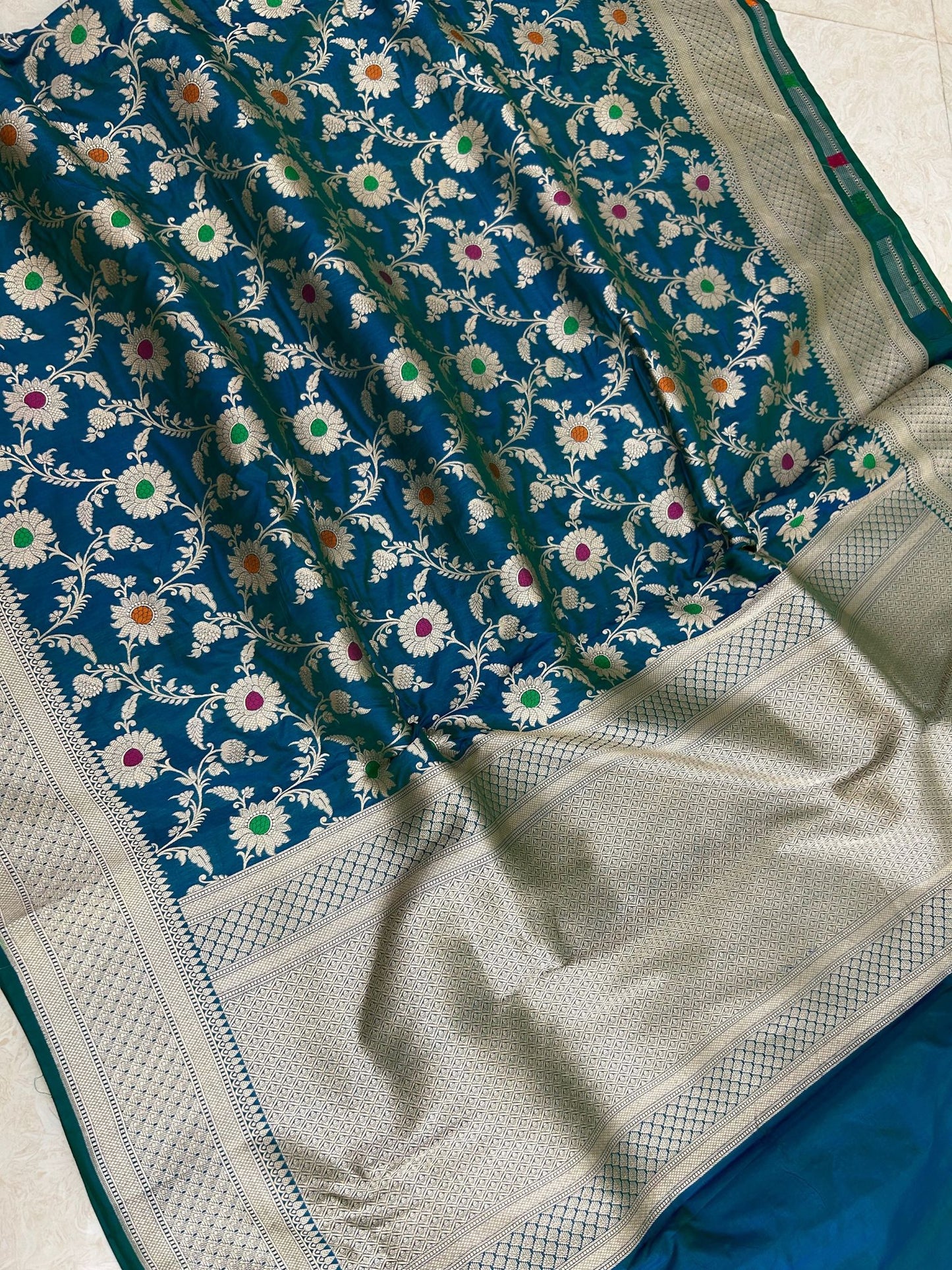 Pure Katan Silk Handloom Banarasi Saree - All over jaal work with meenakari