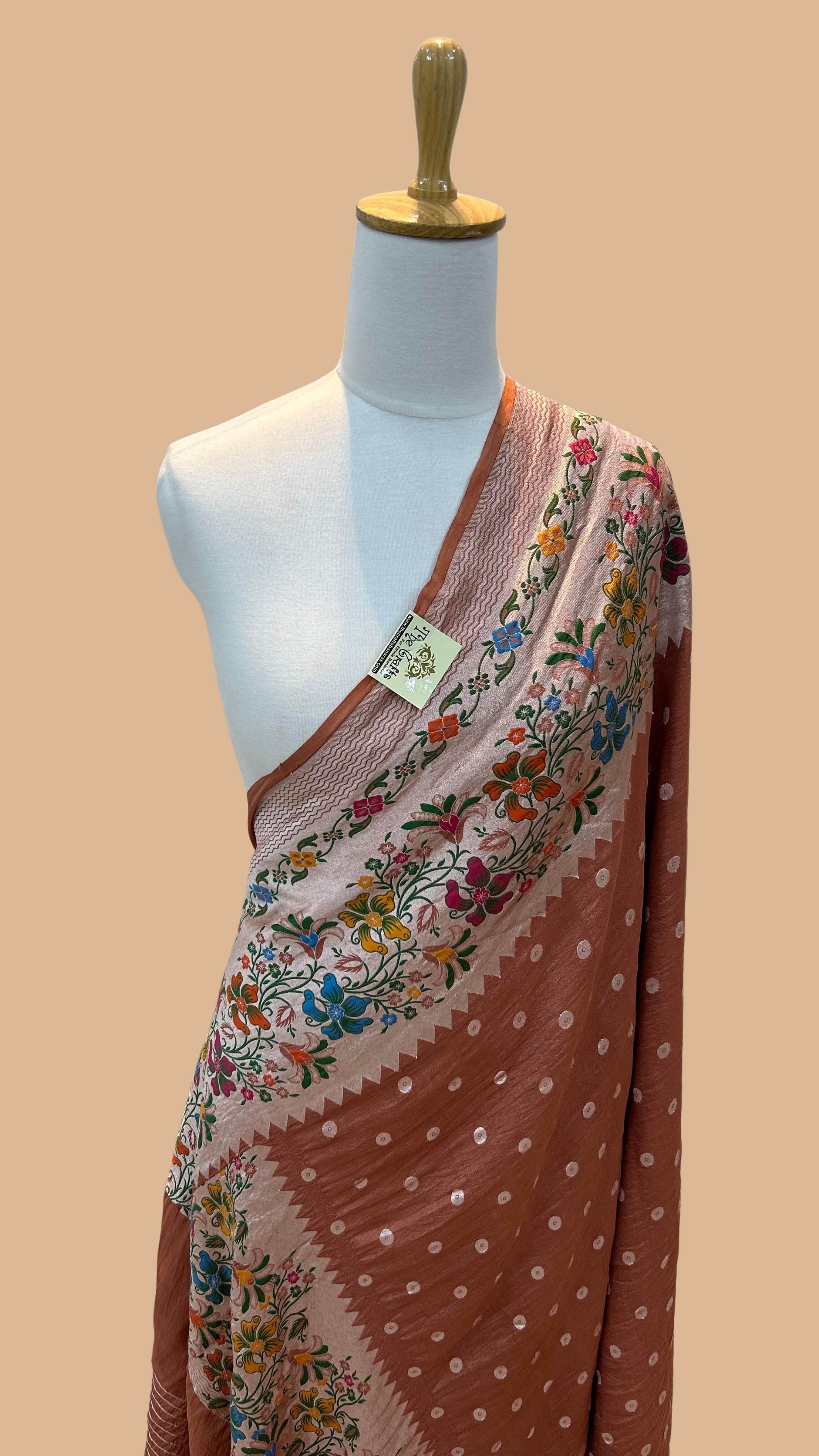 Tussar Georgette Handloom Banarasi Saree - Jaal with Meenakari