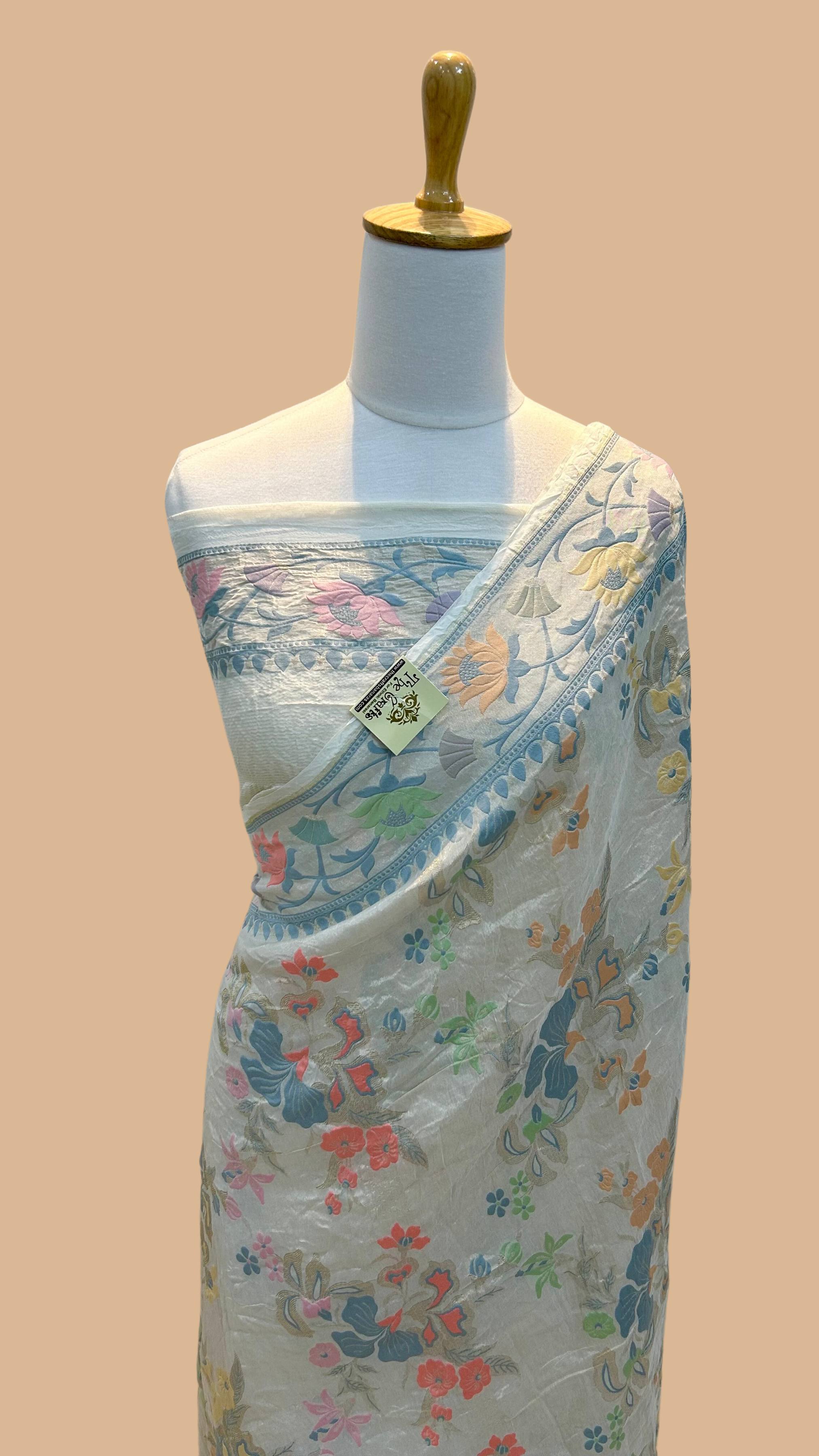 Tussar Georgette Handloom Banarasi Saree - Jaal with Meenakari