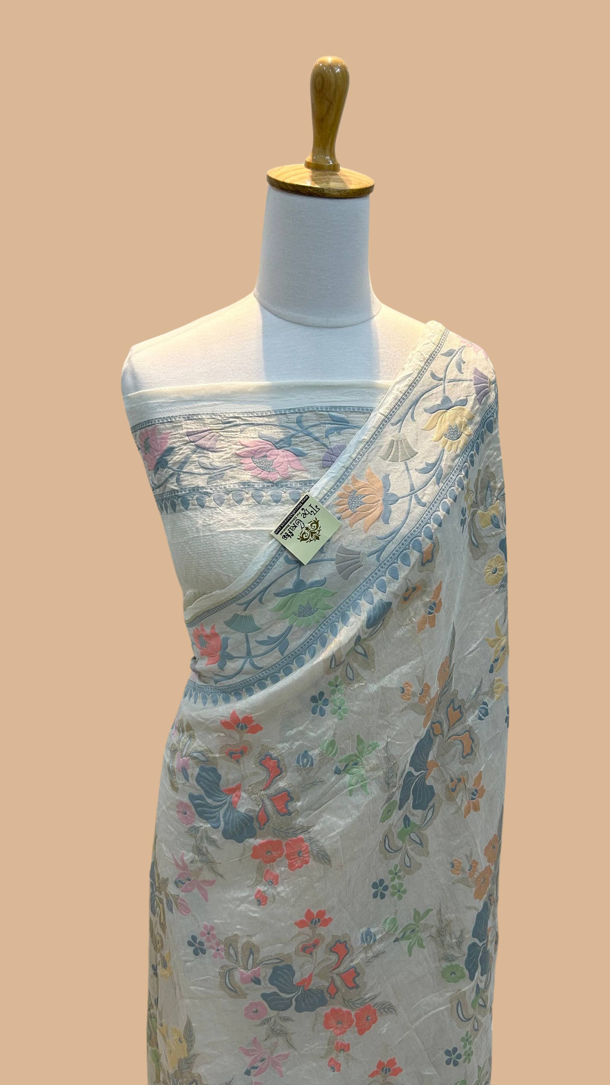 Tussar Georgette Handloom Banarasi Saree - Jaal with Meenakari