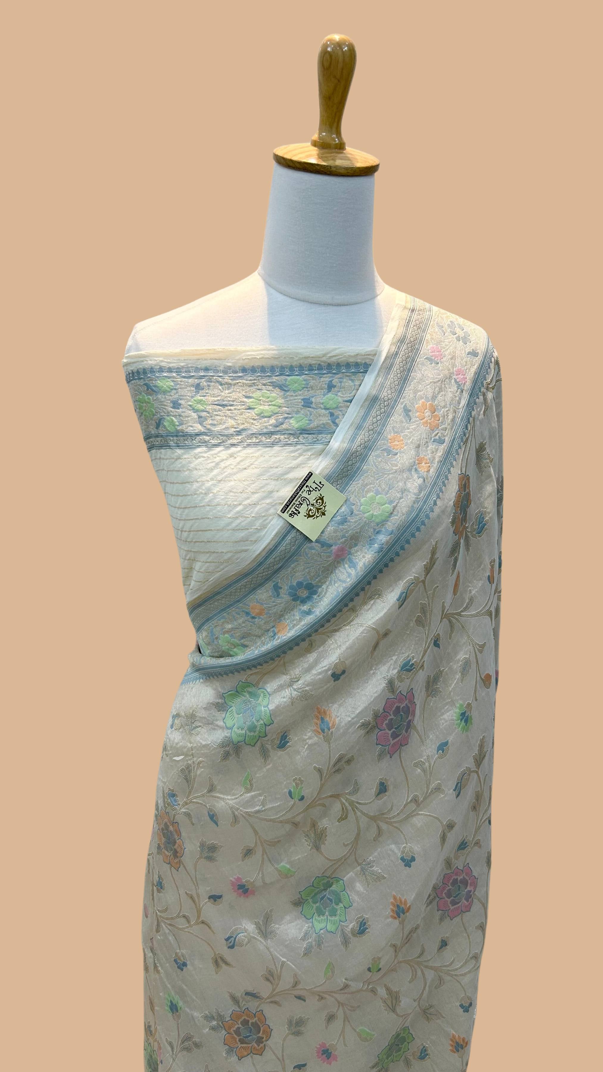 Tissue Georgette Handloom Banarasi Saree - Jaal with Meenakari