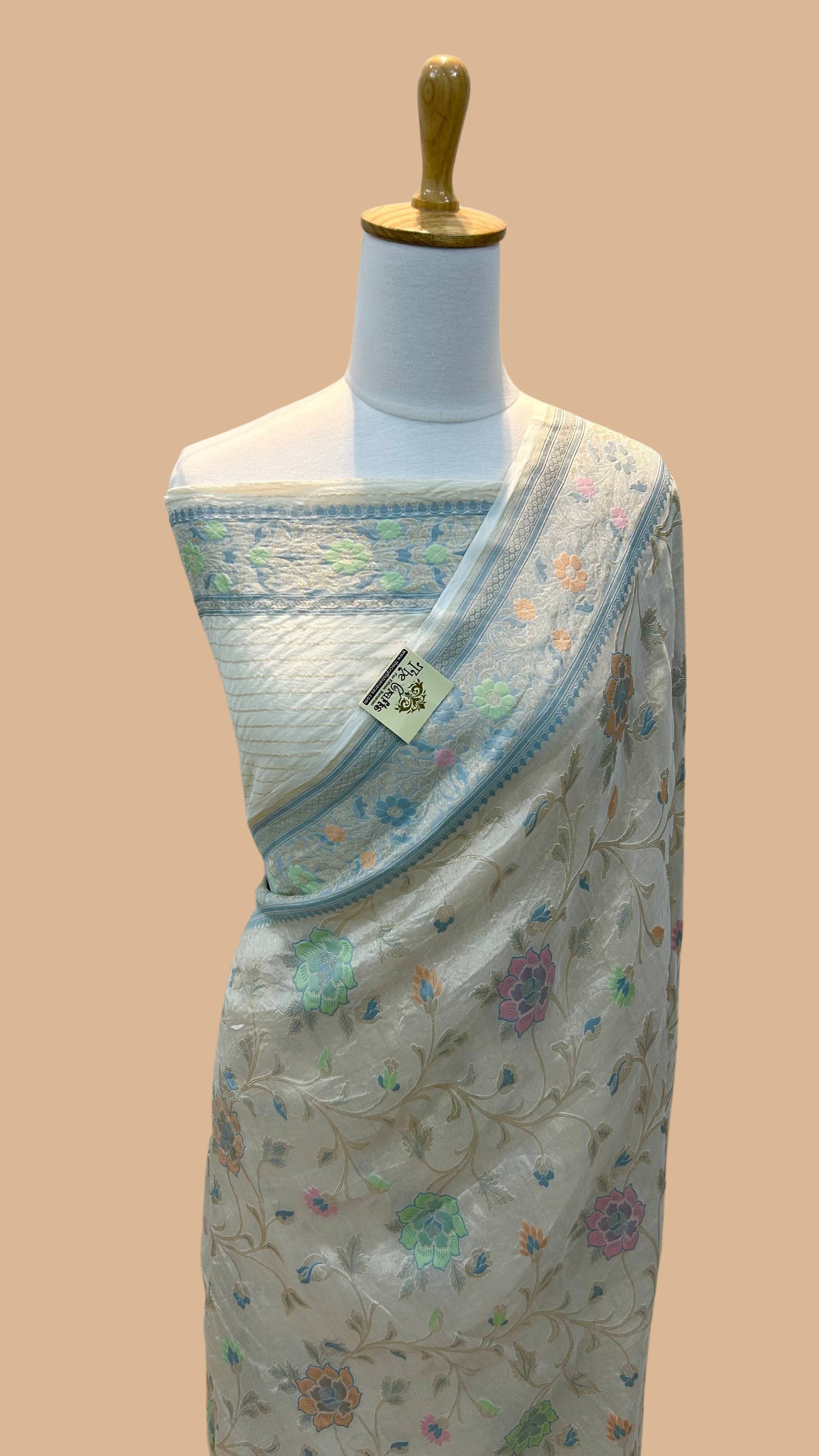 Tissue Georgette Handloom Banarasi Saree - Jaal with Meenakari