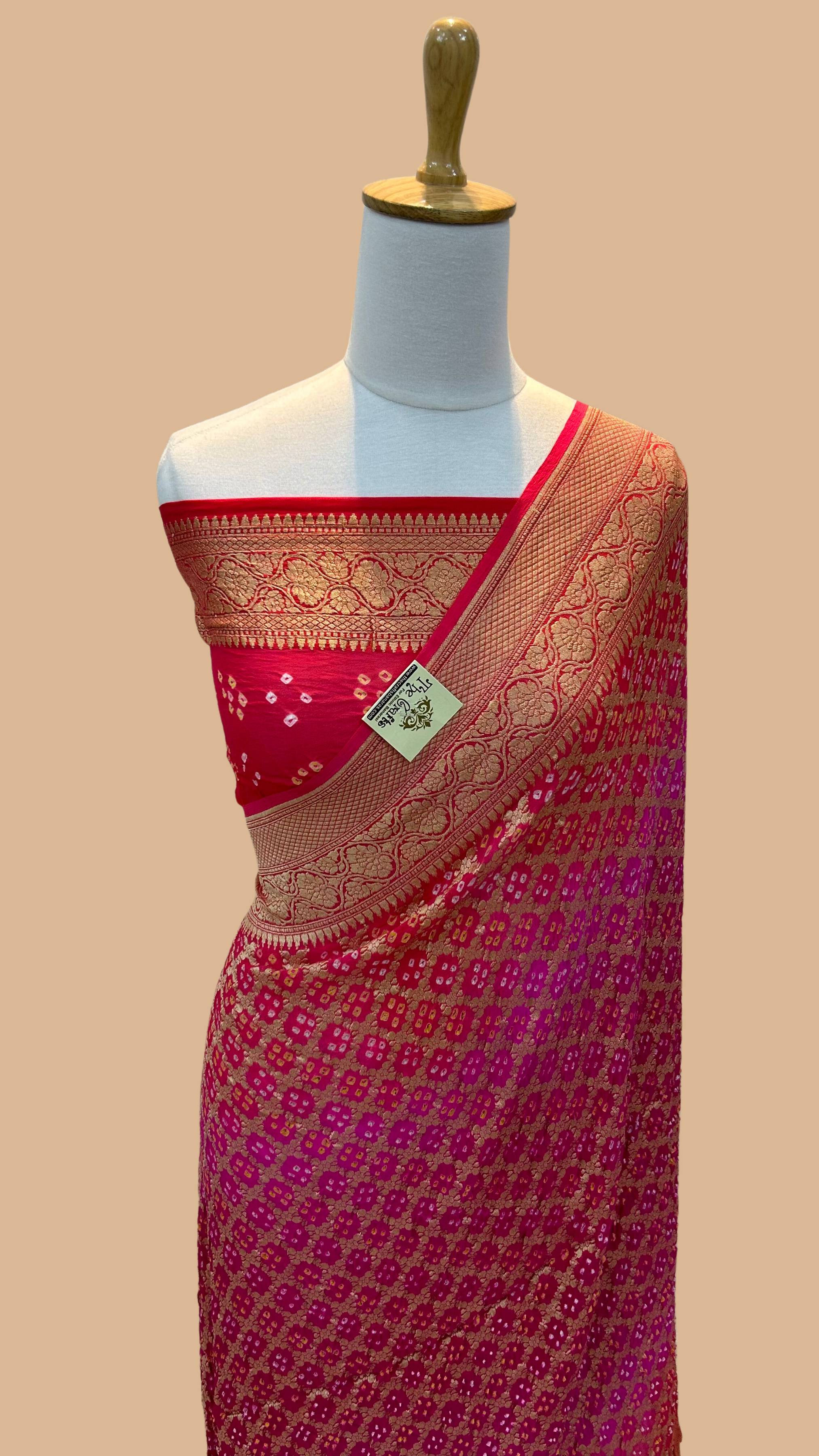 Pure Georgette Banarasi Handloom Bandhej Saree