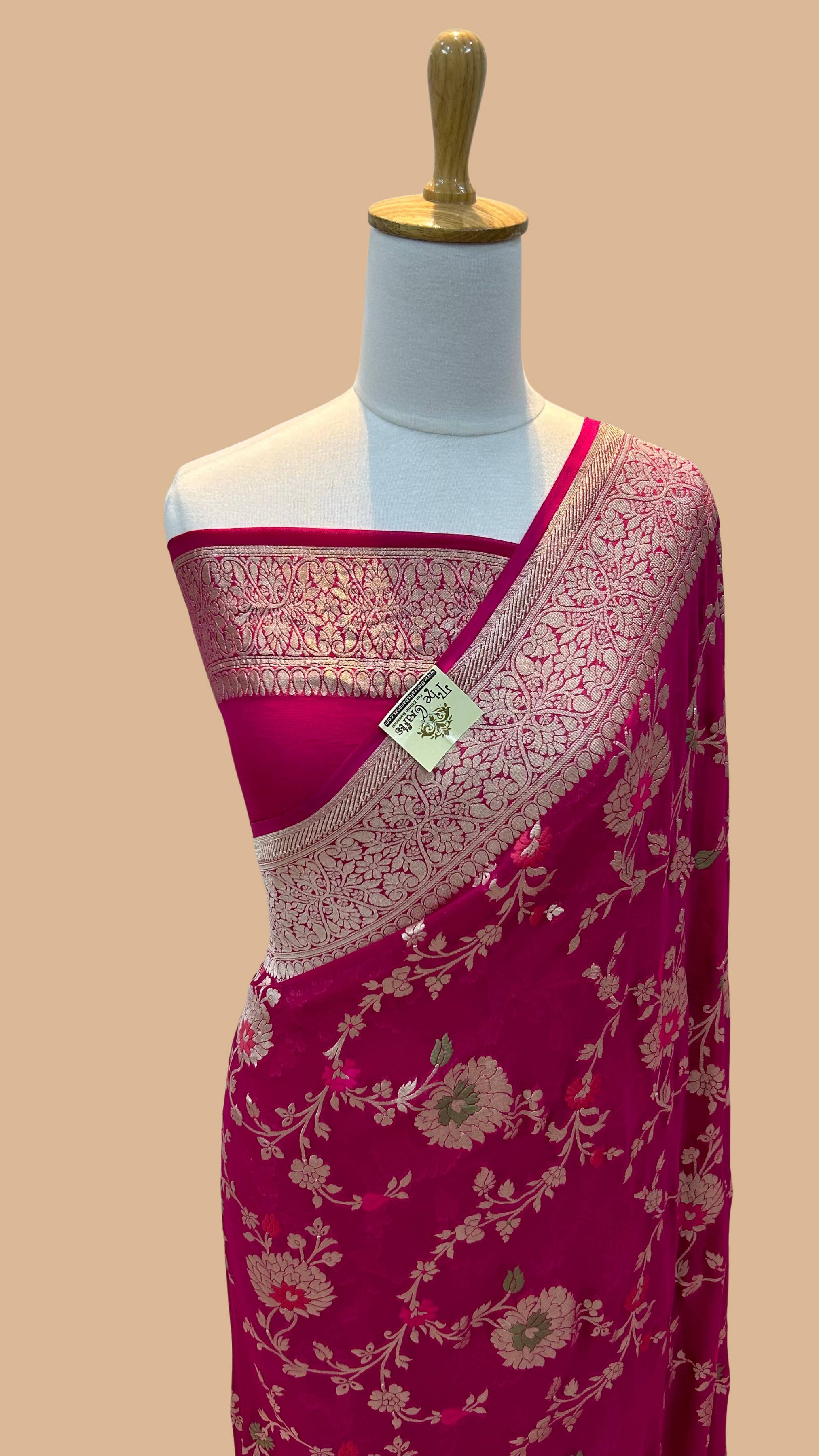 Khaddi Georgette Handloom Banarasi Saree - Jaal with Meenakari