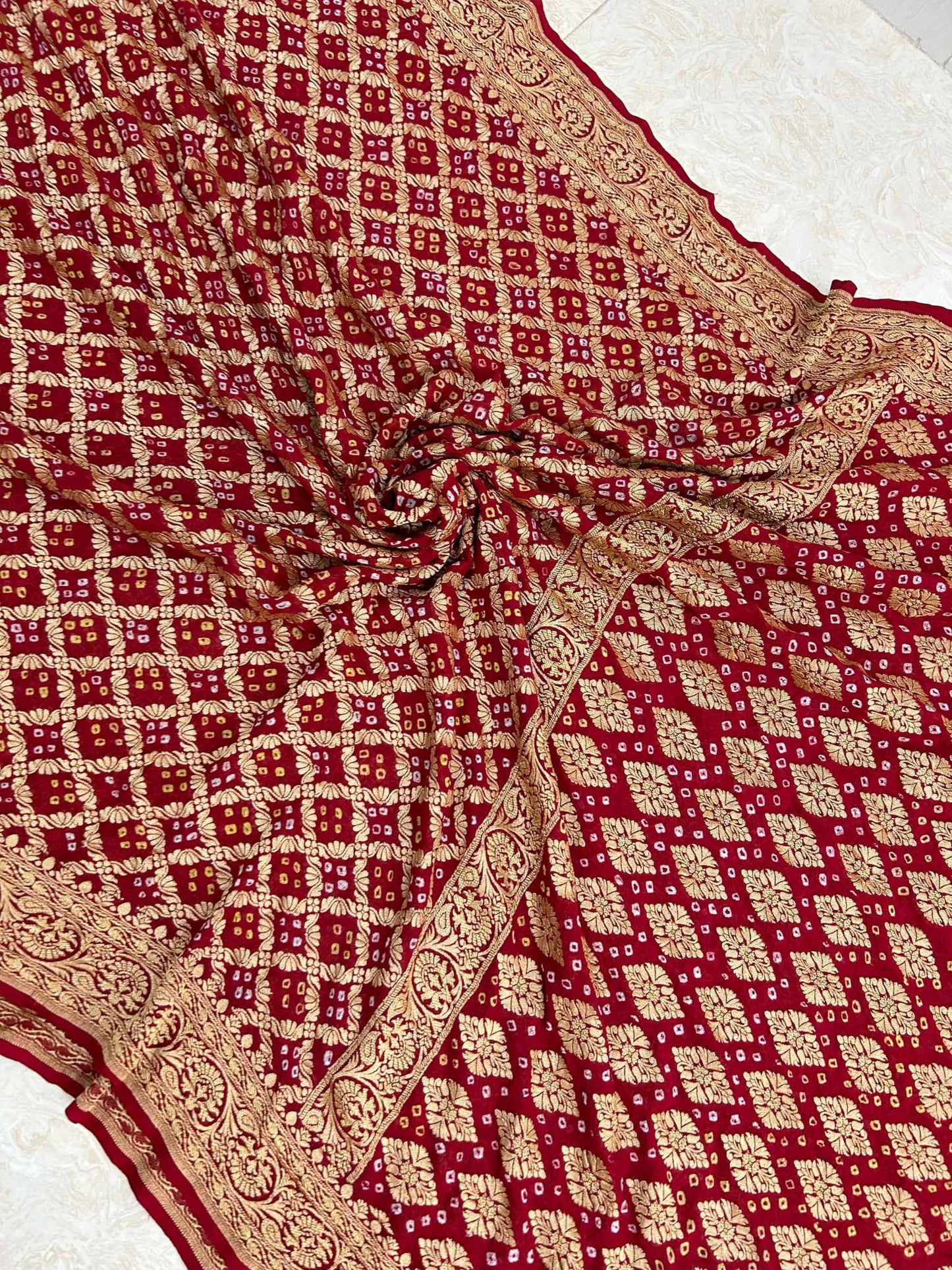 Pure Georgette Banarasi Handloom Bandhej Saree