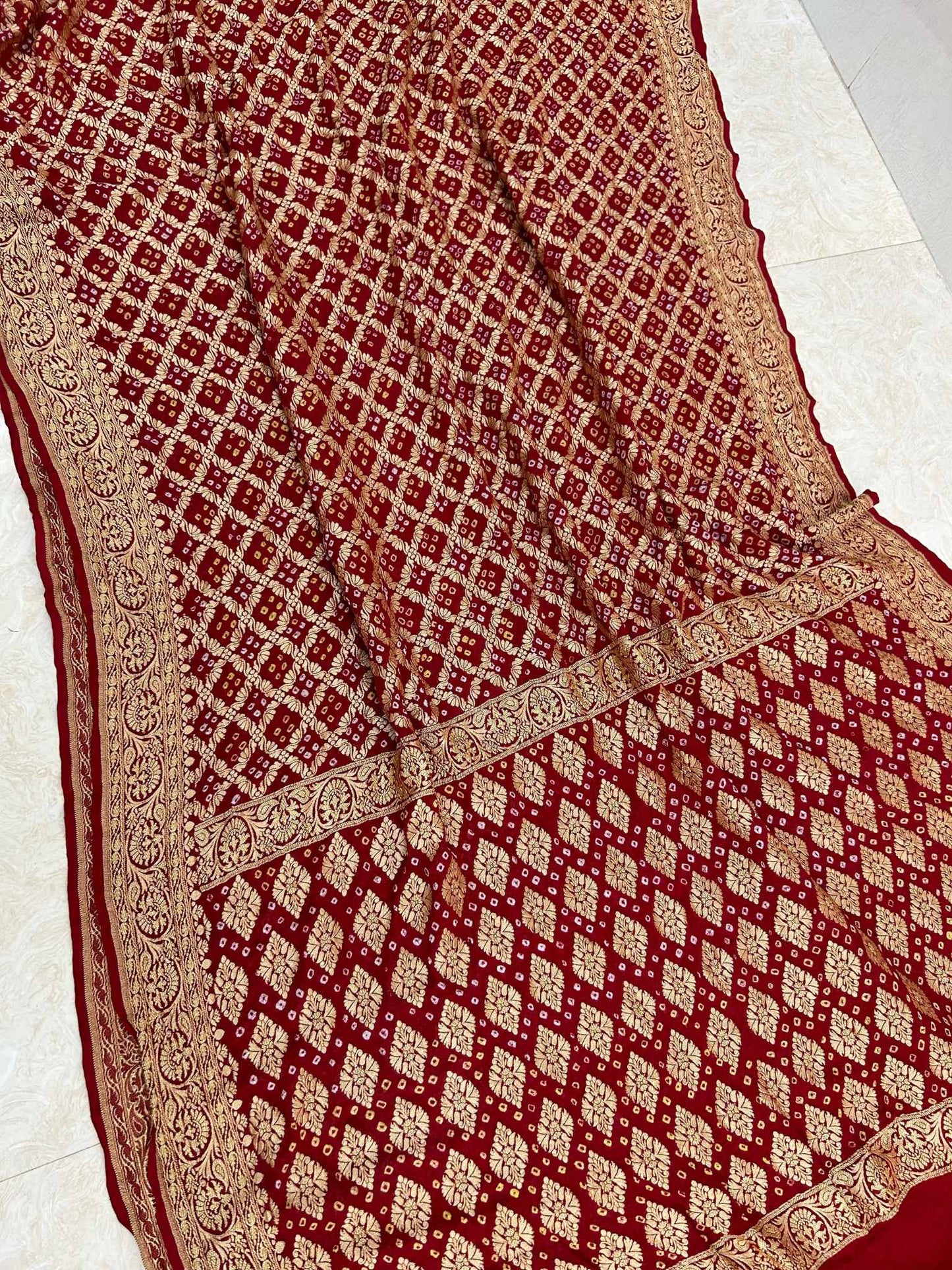 Pure Georgette Banarasi Handloom Bandhej Saree