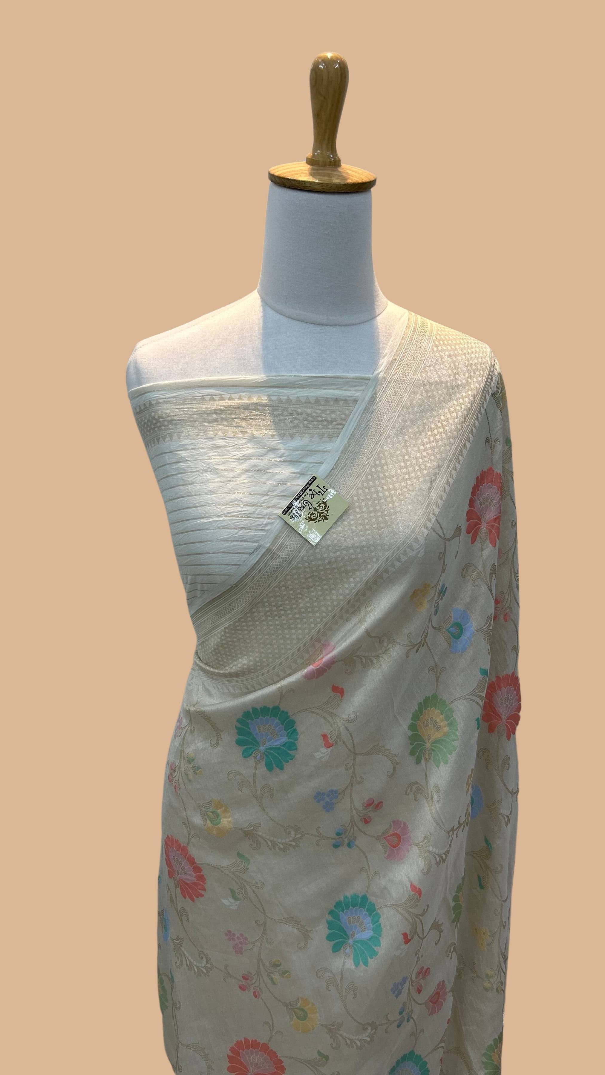 Tissue Georgette Handloom Banarasi Saree - Jaal with Meenakari
