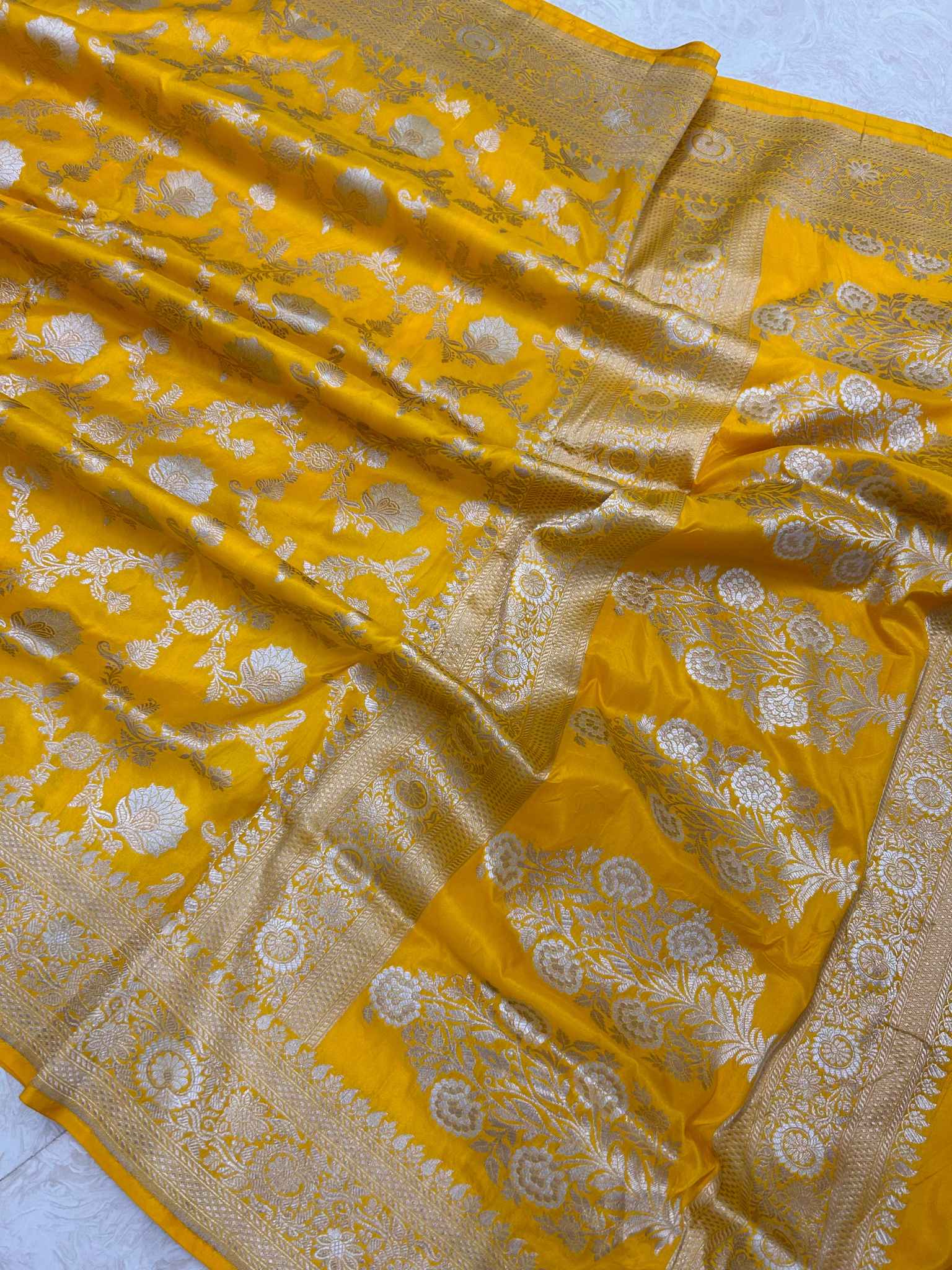 Pure Katan Silk Handloom Banarasi Saree - All over Sona rupa jaal work