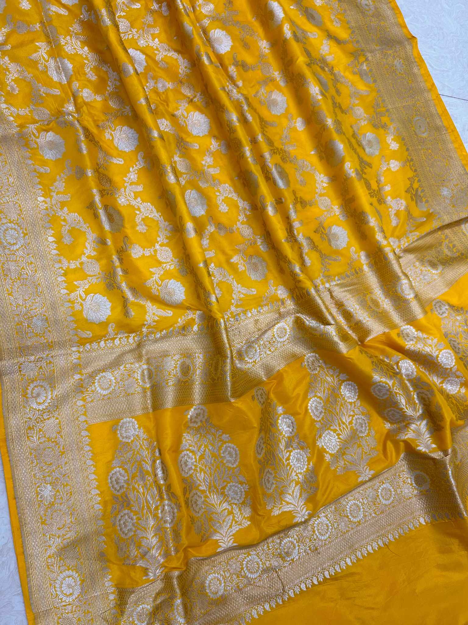 Pure Katan Silk Handloom Banarasi Saree - All over Sona rupa jaal work