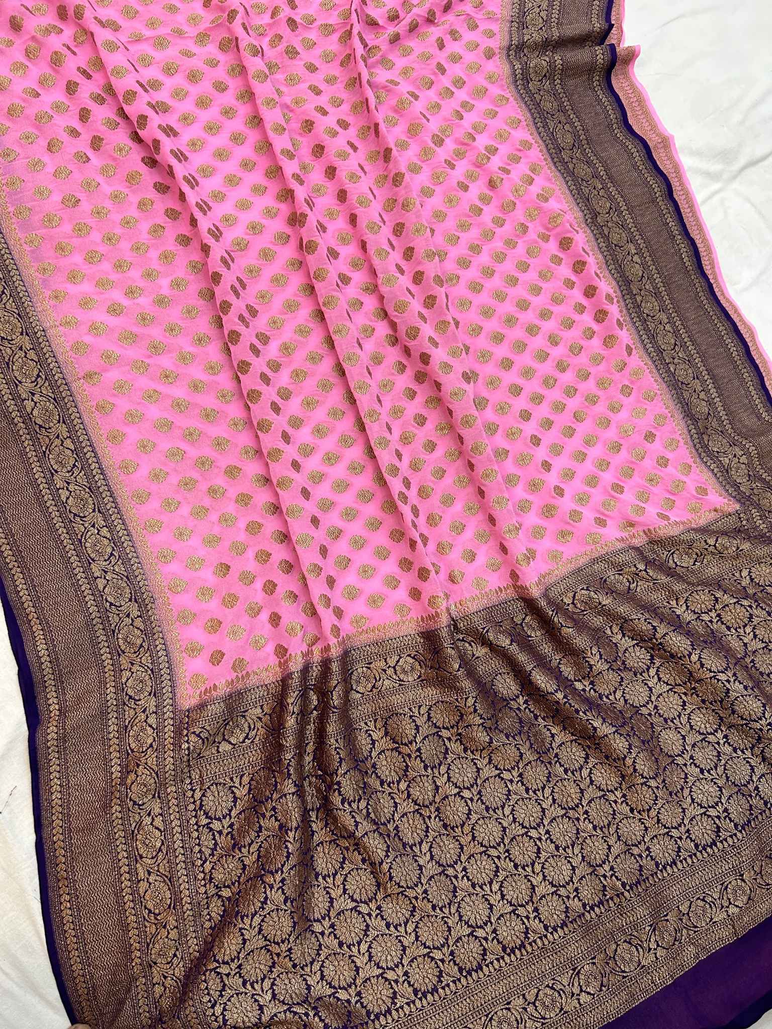 Khaddi Georgette Banarasi Saree - Antique Zari
