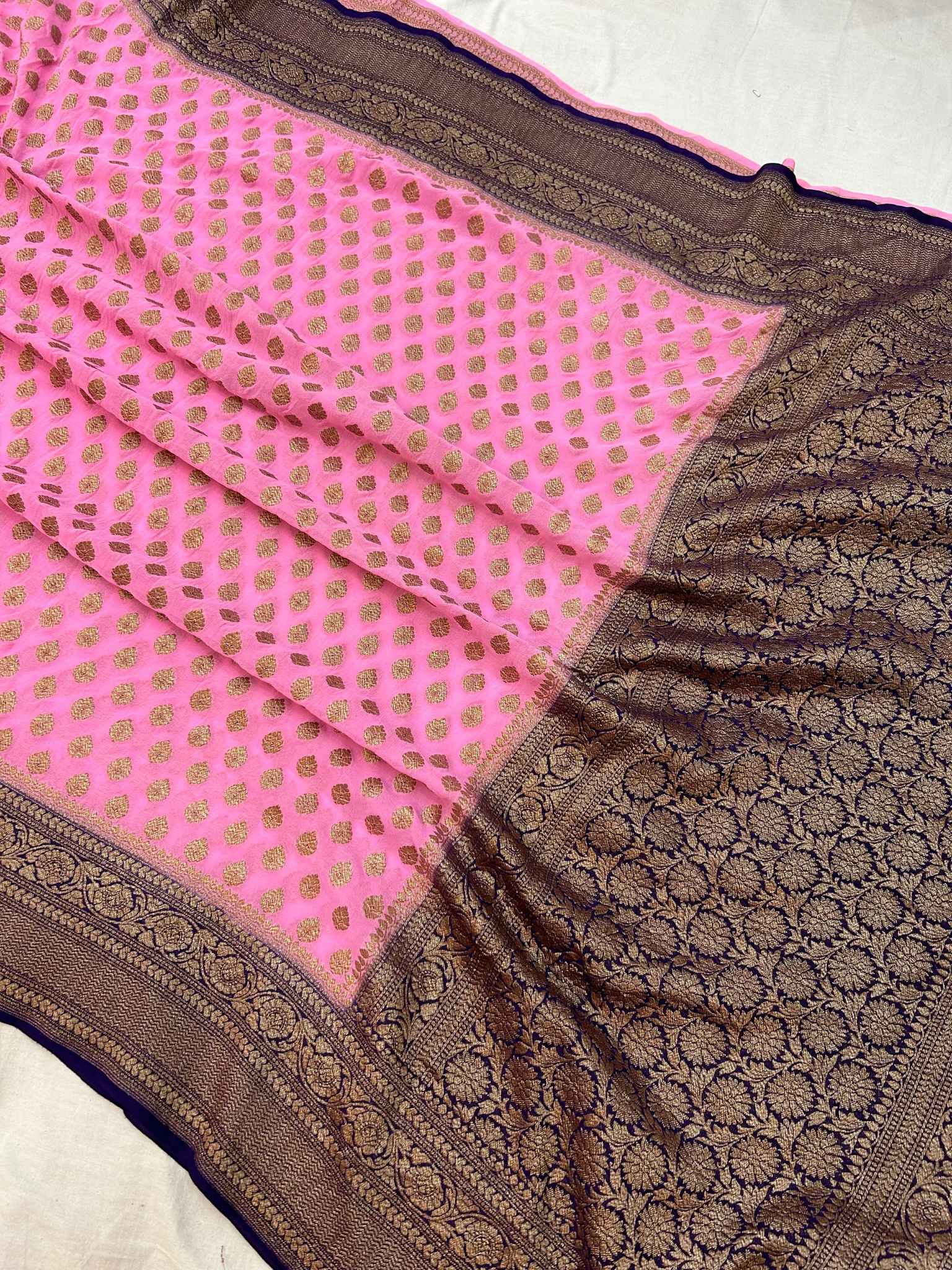 Khaddi Georgette Banarasi Saree - Antique Zari