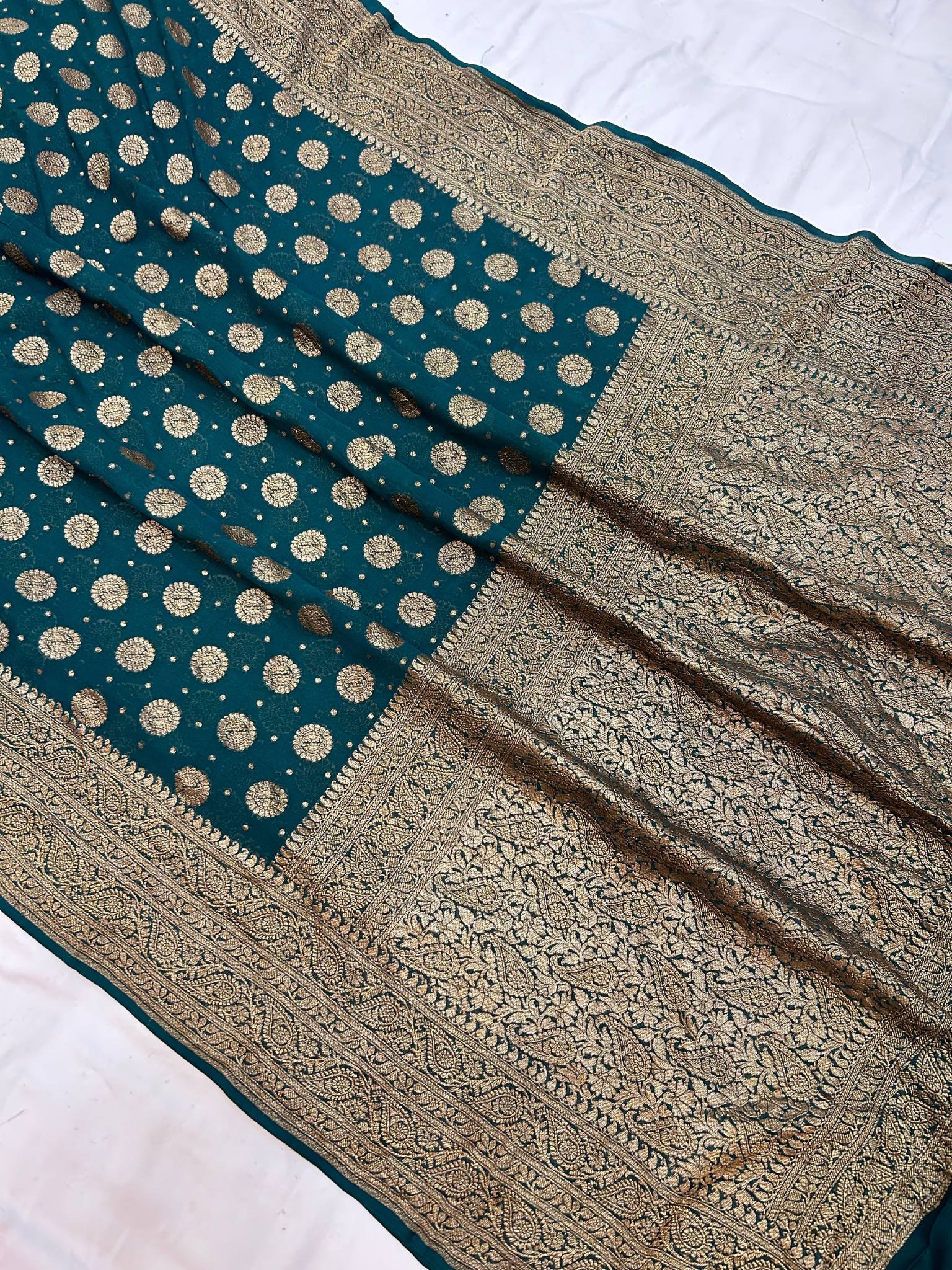 Khaddi Georgette Banarasi Saree - Antique Zari