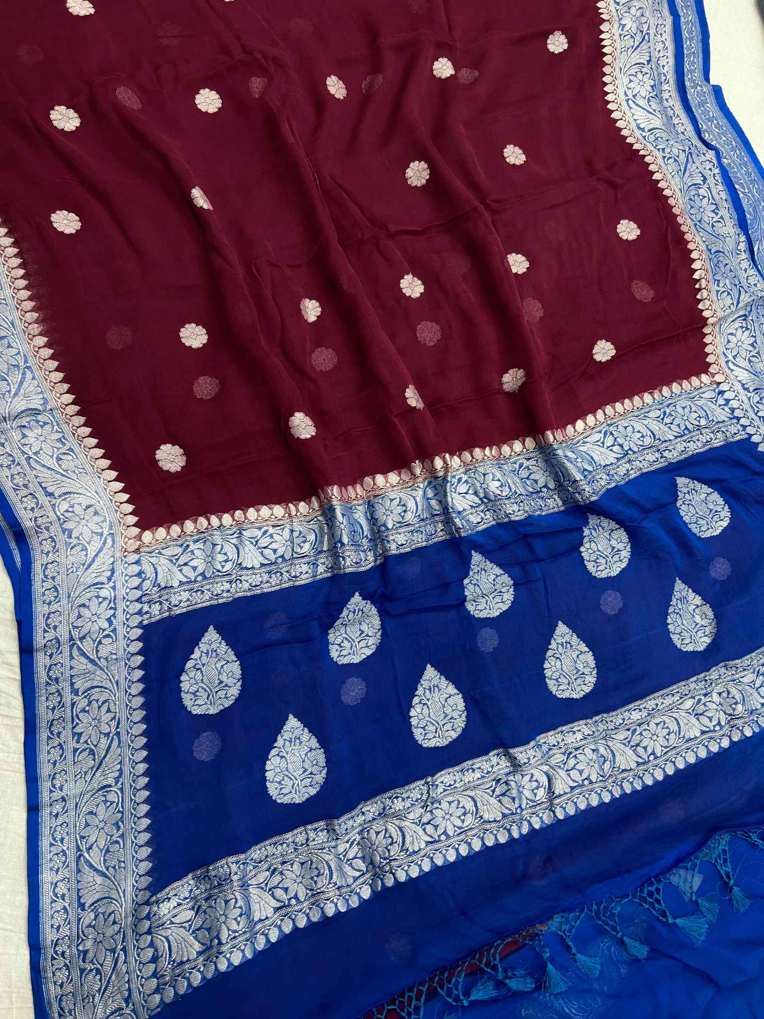 Pure Georgette Banarasi Handloom Saree - Silver Zari