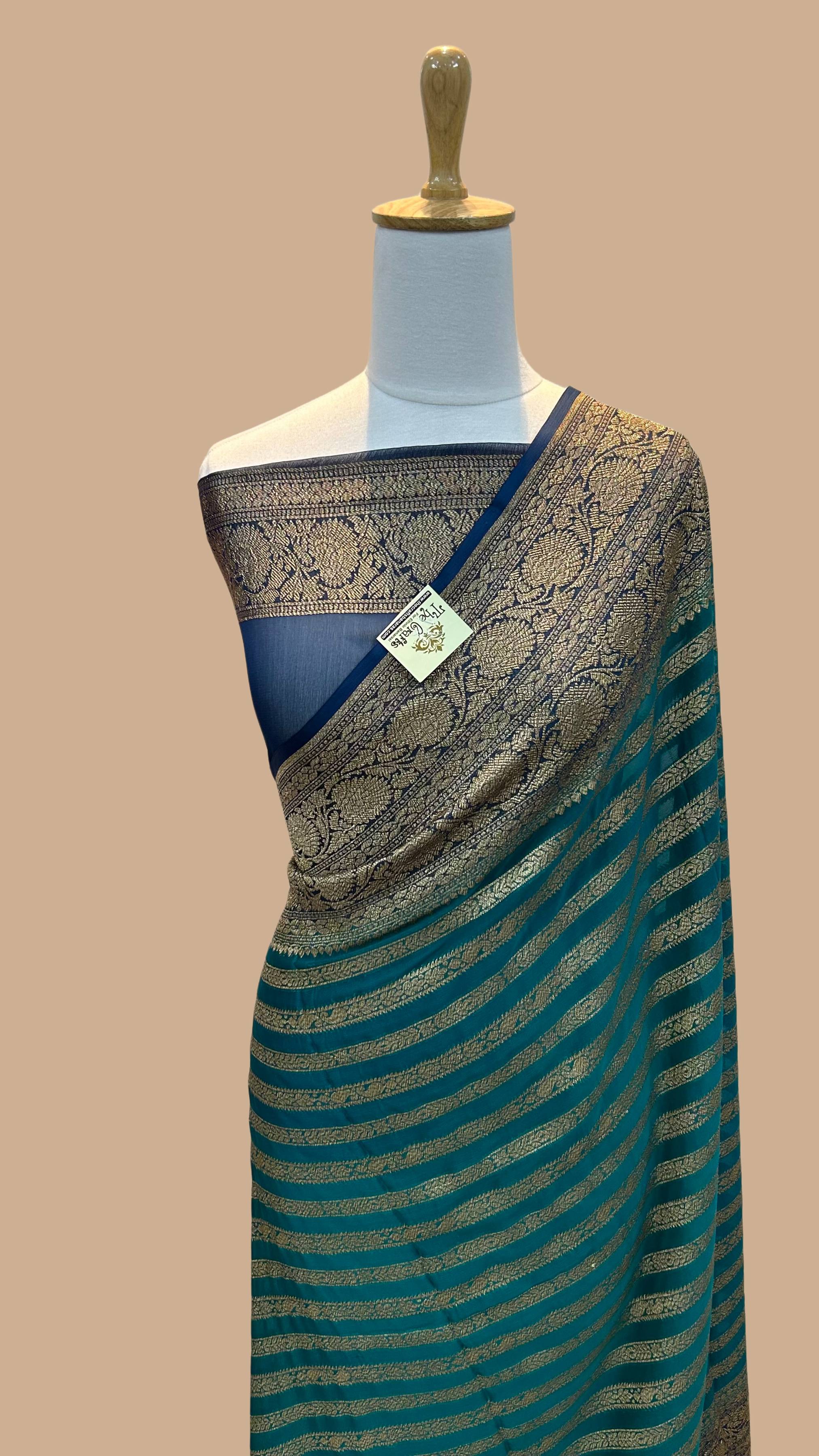 Khaddi Georgette Banarasi Saree - Antique Zari