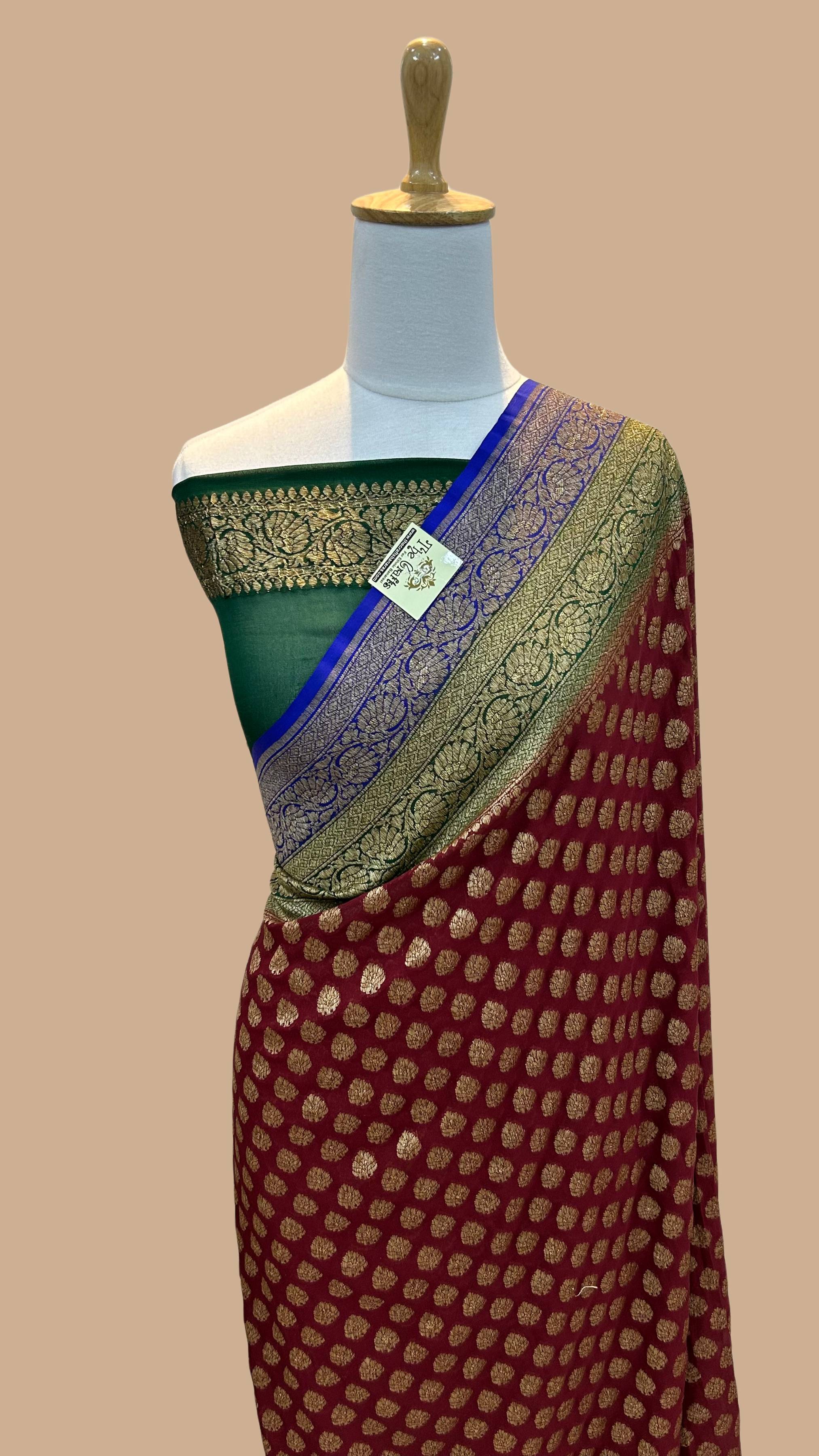 Khaddi Georgette Banarasi Saree - Antique Zari