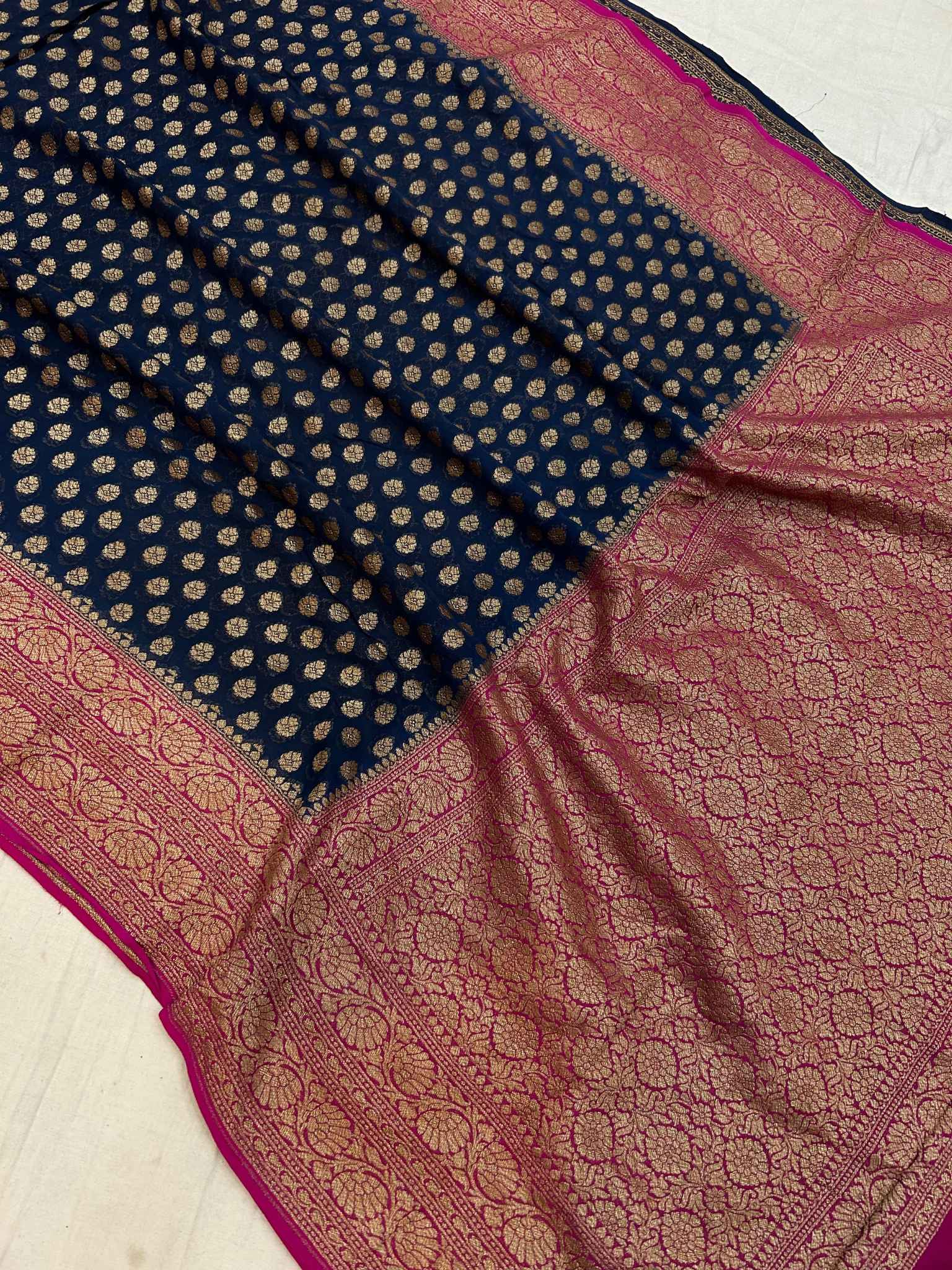 Khaddi Georgette Banarasi Saree - Antique Zari