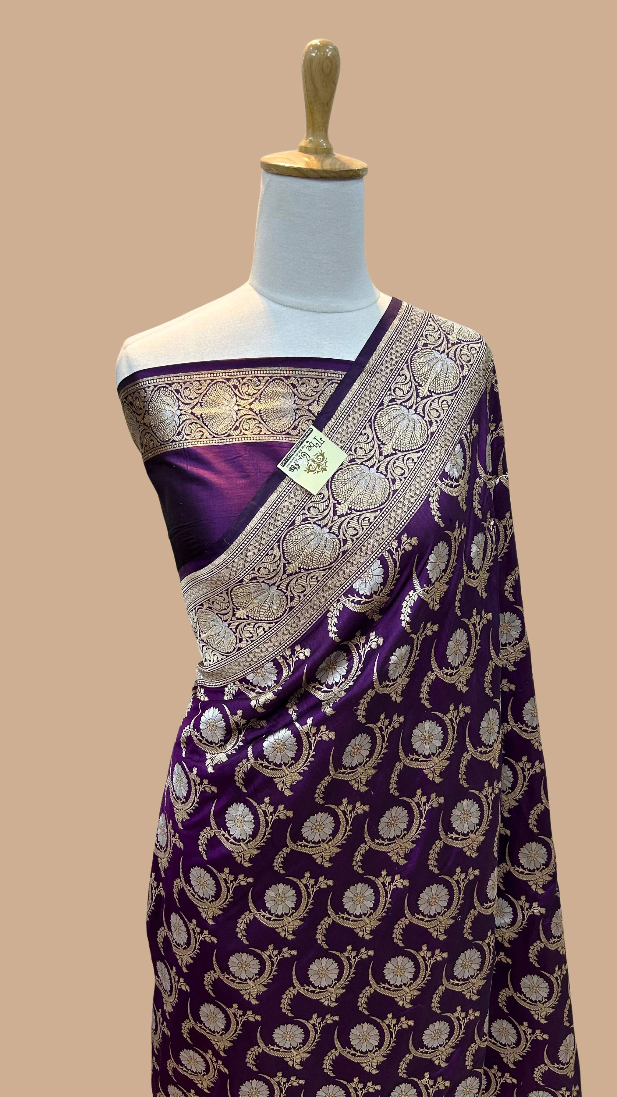 Pure Katan Silk Handloom Banarasi Saree - All over Sona Roopa Jaal work
