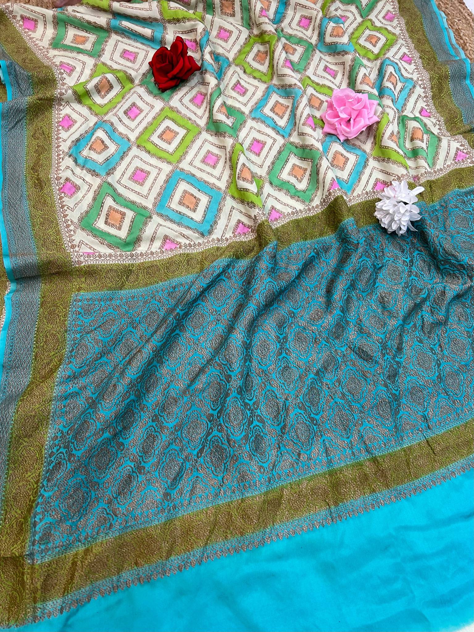Pure Crepe Georgette Banarasi Saree - Antique Zari