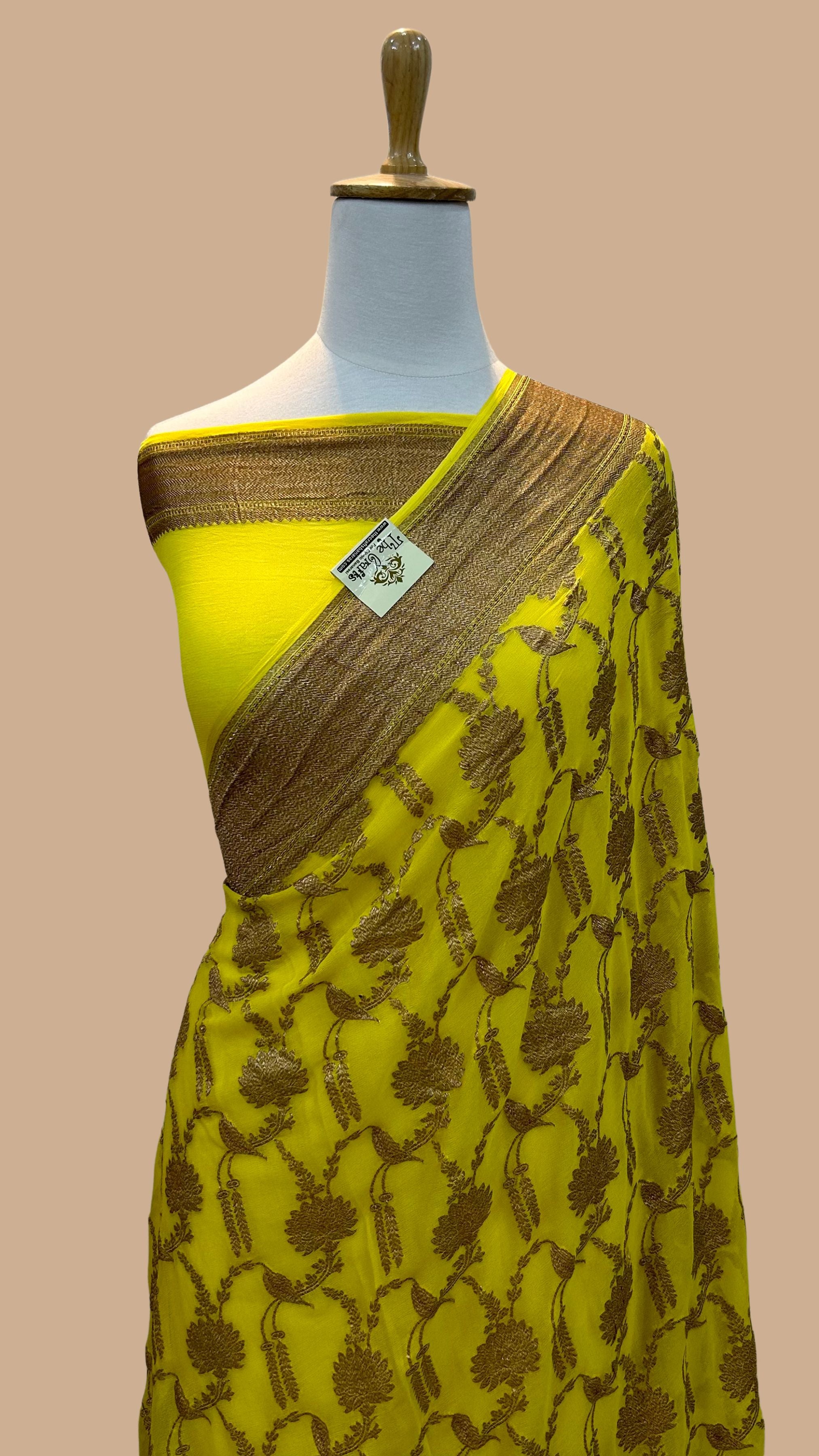 Khaddi Georgette Banarasi Saree - Antique Zari
