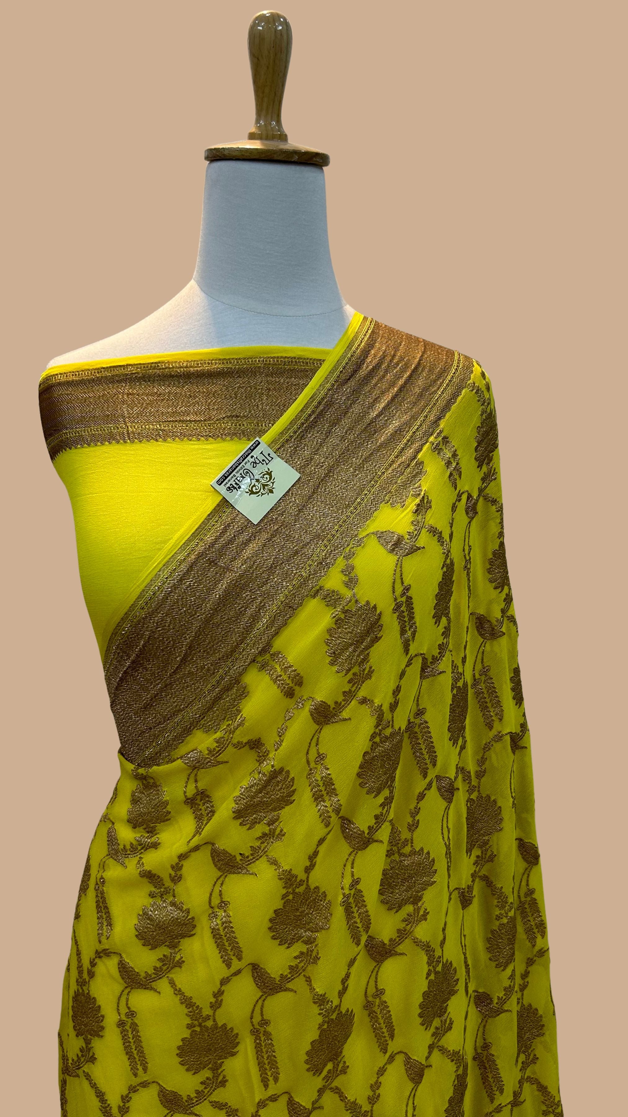 Khaddi Georgette Banarasi Saree - Antique Zari