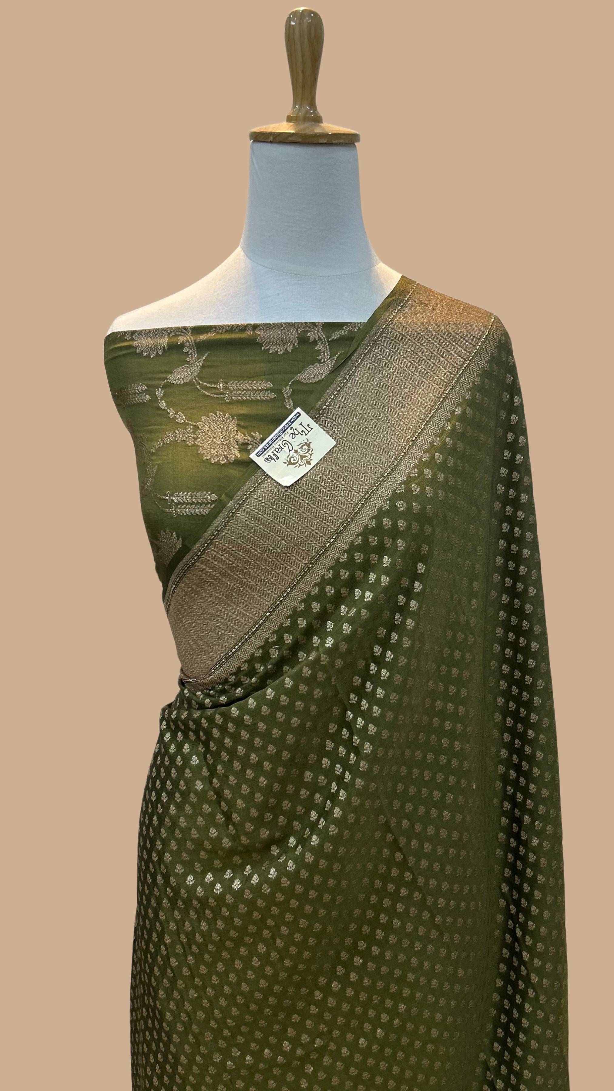 Pure Crepe Georgette Banarasi Saree - Antique Zari