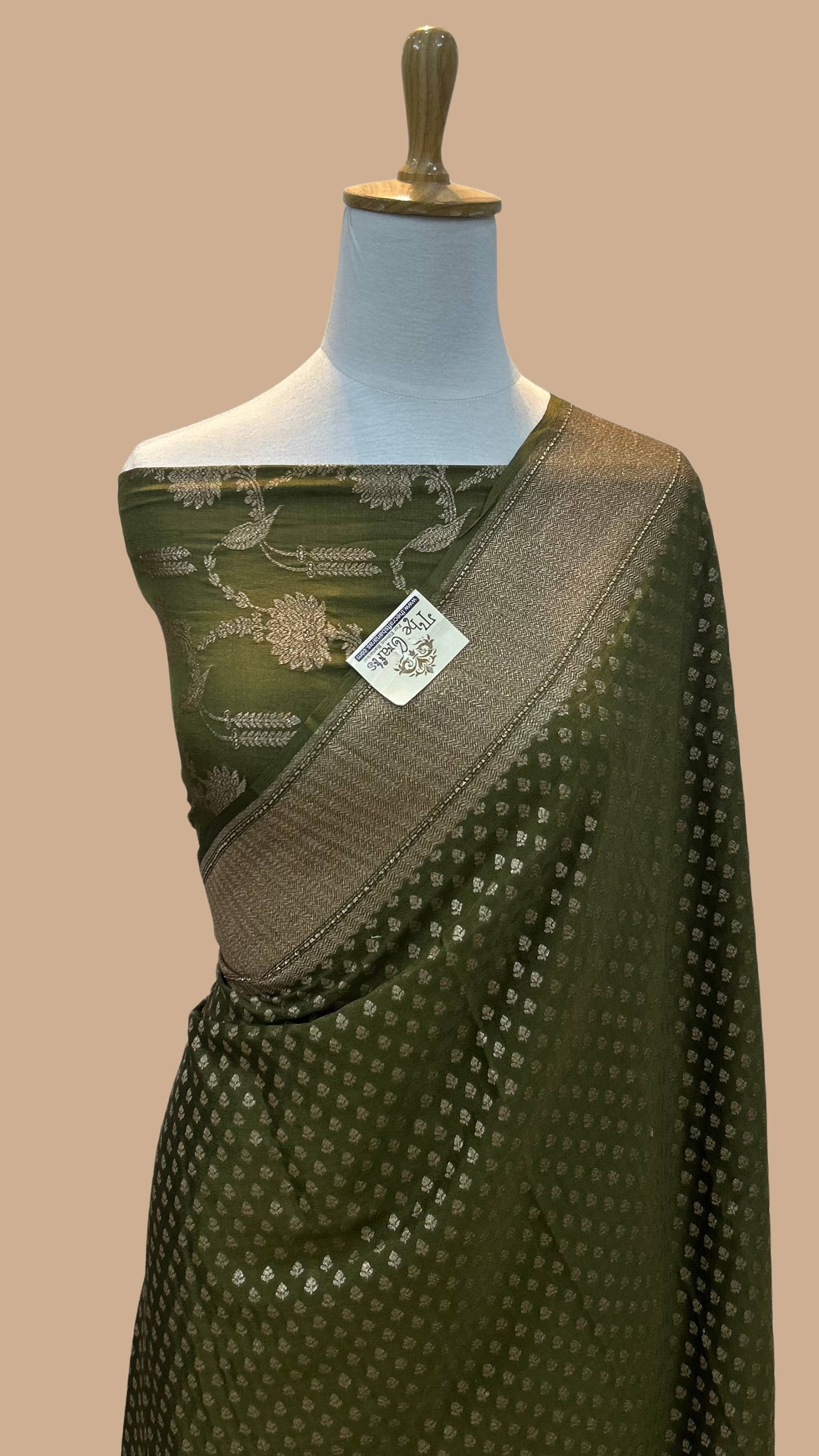 Pure Crepe Georgette Banarasi Saree - Antique Zari
