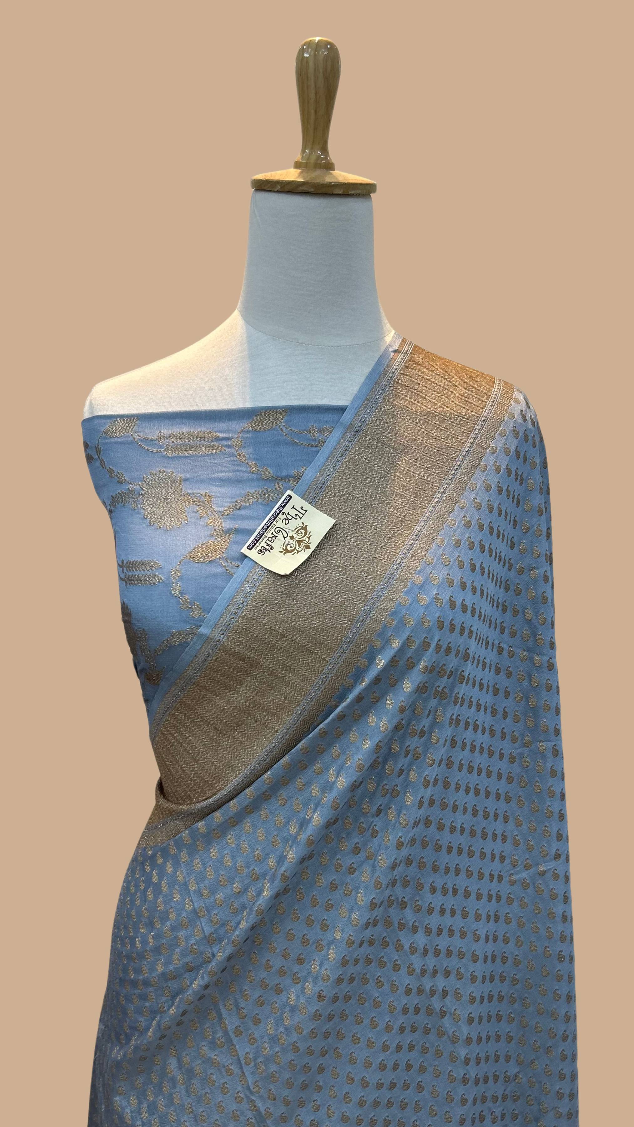 Pure Crepe Georgette Banarasi Saree - Antique Zari