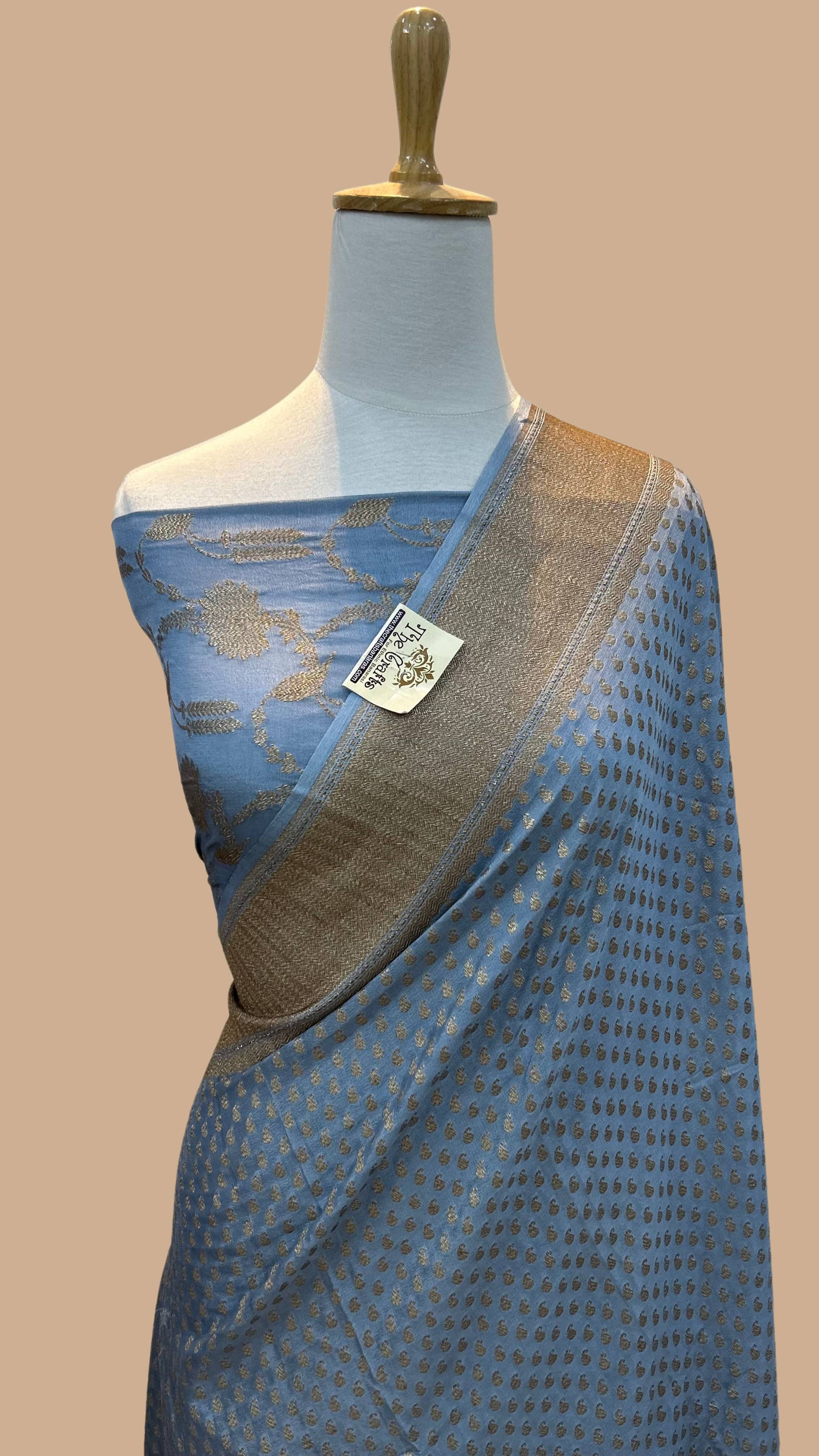 Pure Crepe Georgette Banarasi Saree - Antique Zari