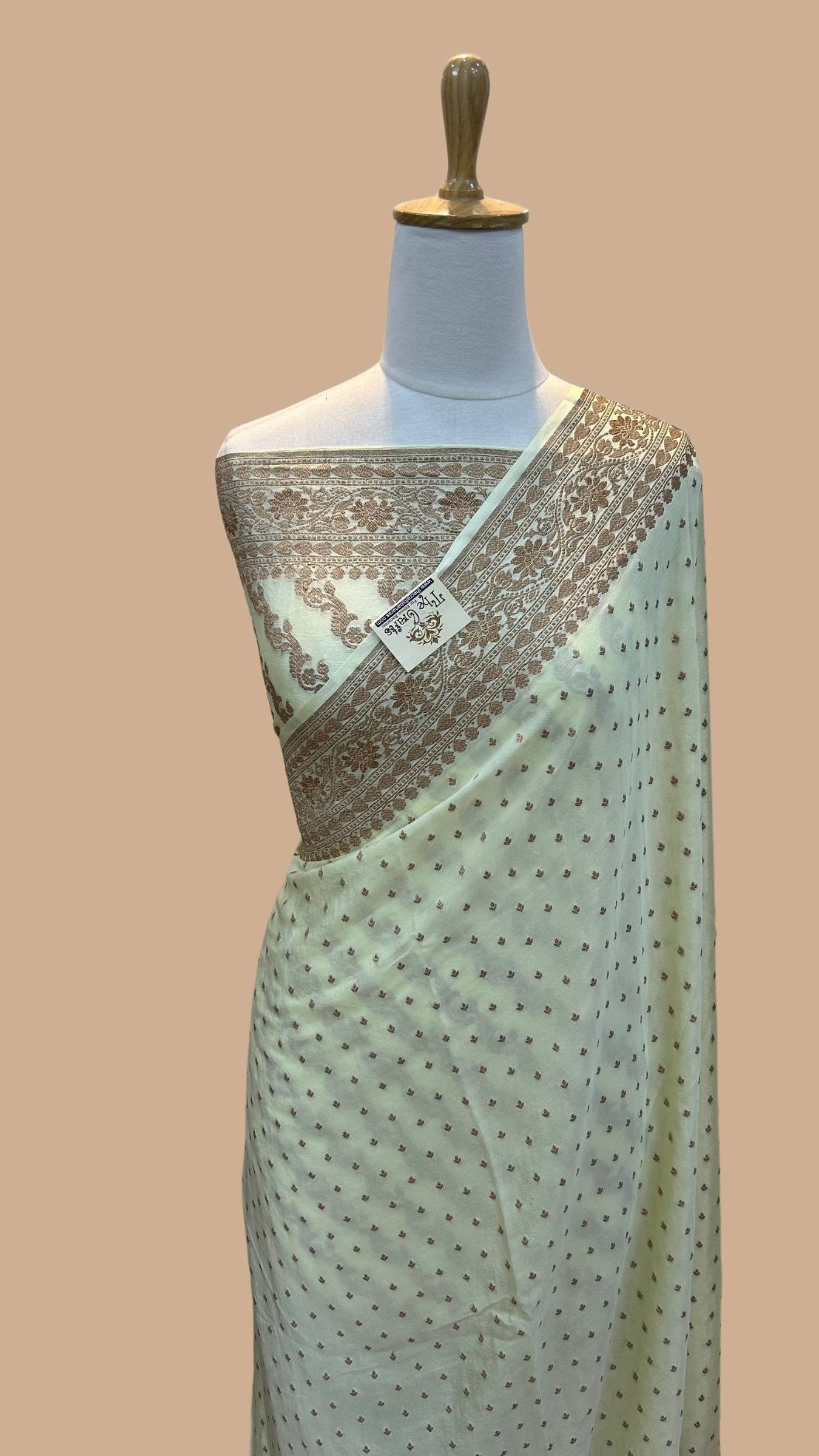 Pure Crepe Georgette Banarasi Saree - Antique Zari