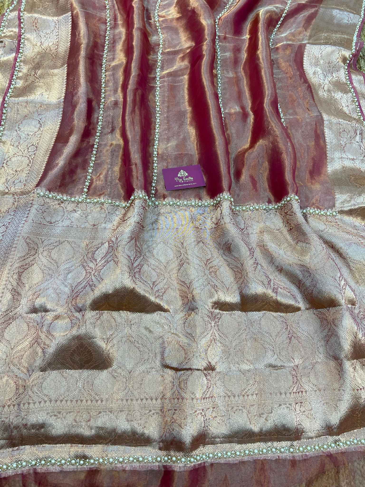 Pure Kora Tissue Silk Banarasi Saree - handwork  motifs
