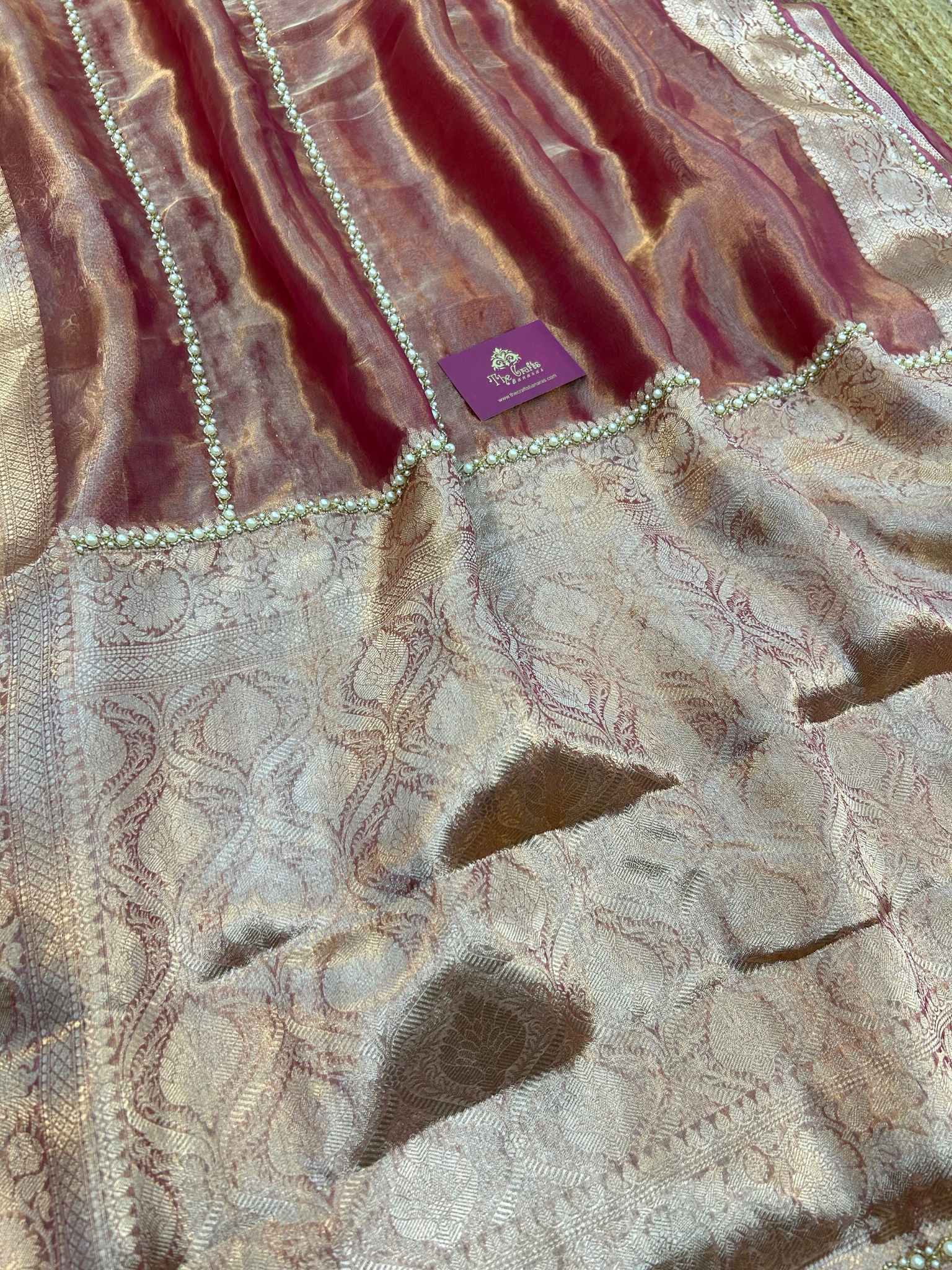Pure Kora Tissue Silk Banarasi Saree - handwork  motifs