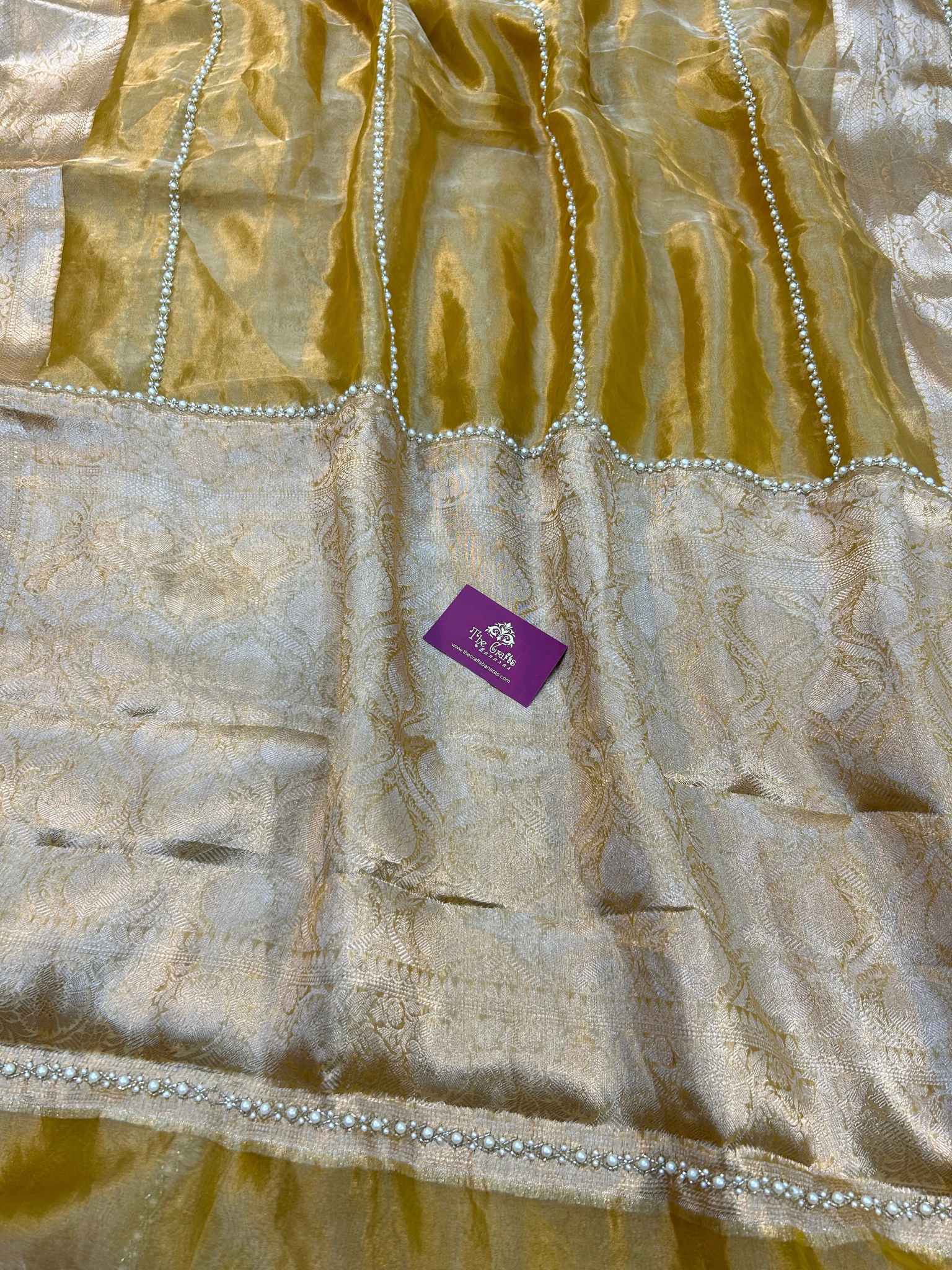 Pure Kora Tissue Silk Banarasi Saree - handwork  motifs