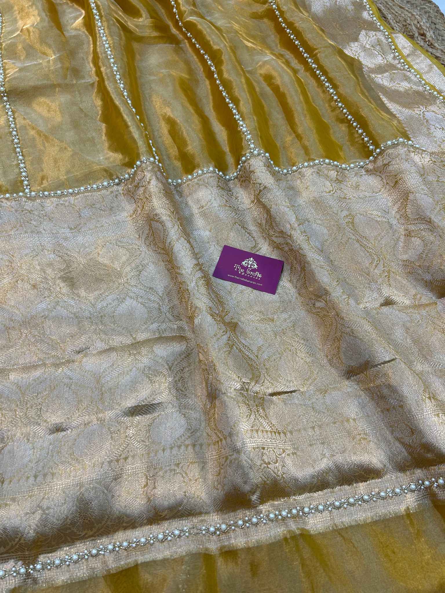 Pure Kora Tissue Silk Banarasi Saree - handwork  motifs