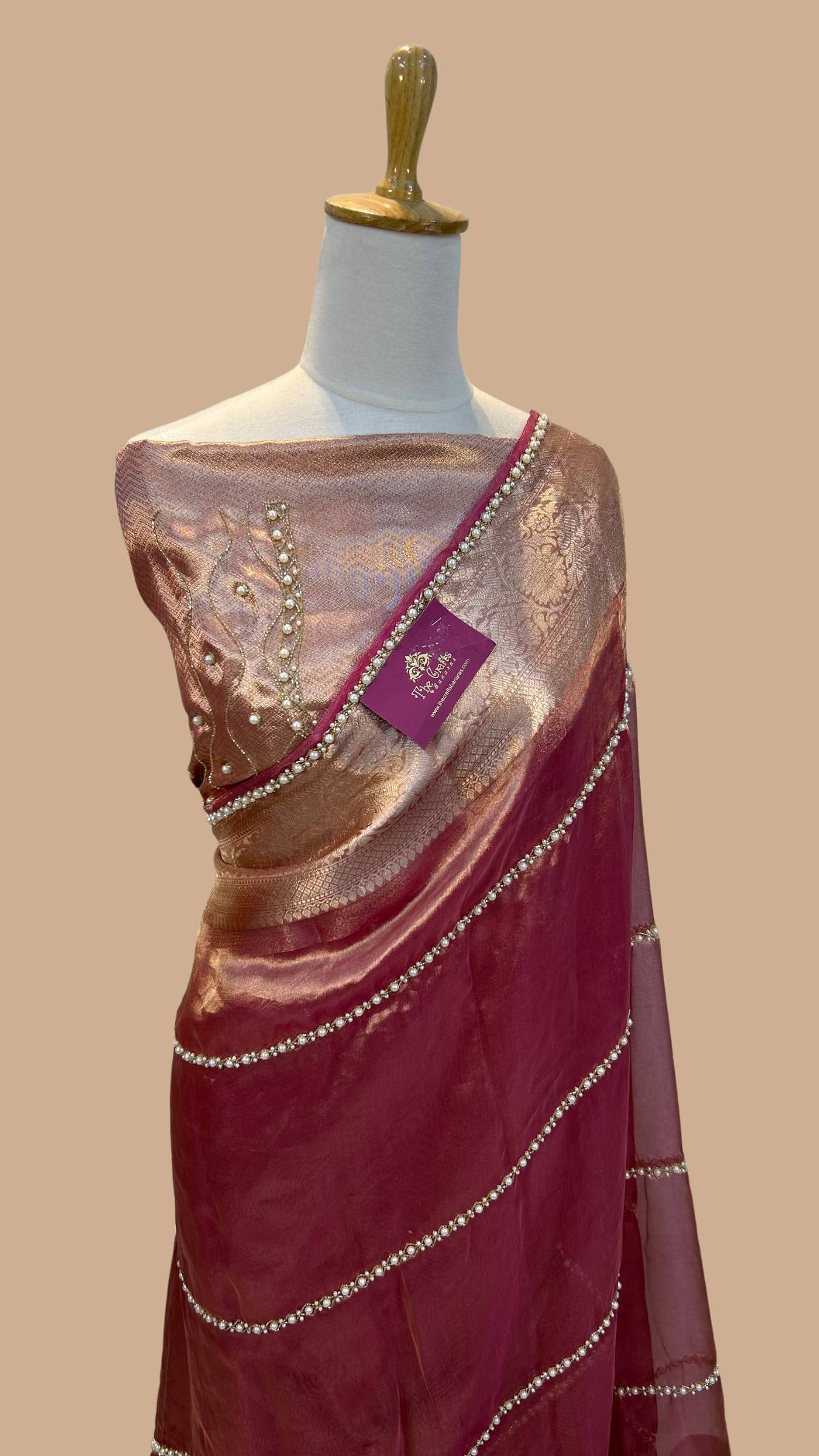 Pure Kora Tissue Silk Banarasi Saree - handwork  motifs