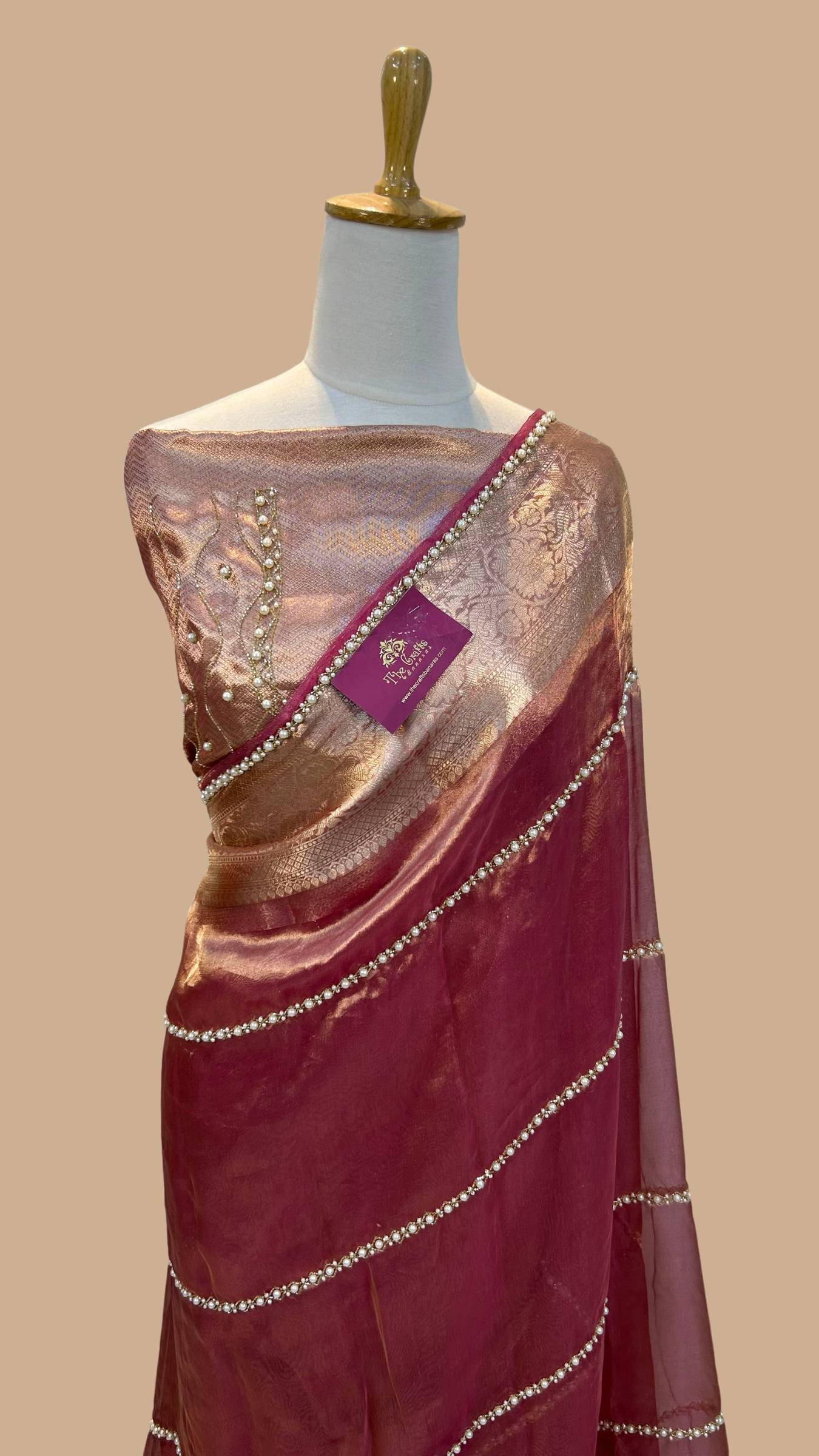 Pure Kora Tissue Silk Banarasi Saree - handwork  motifs