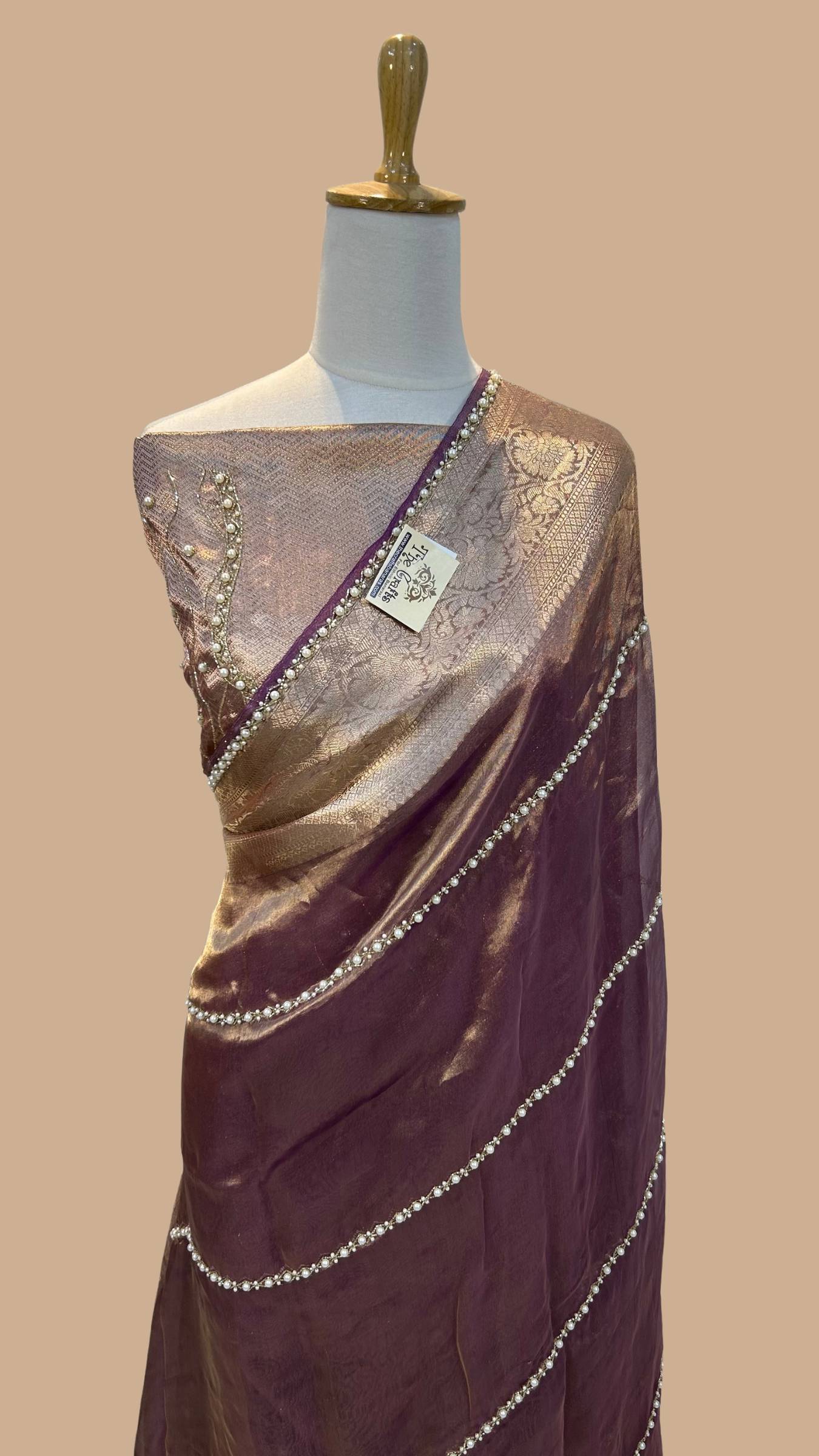 Pure Kora Tissue Silk Banarasi Saree - handwork motifs