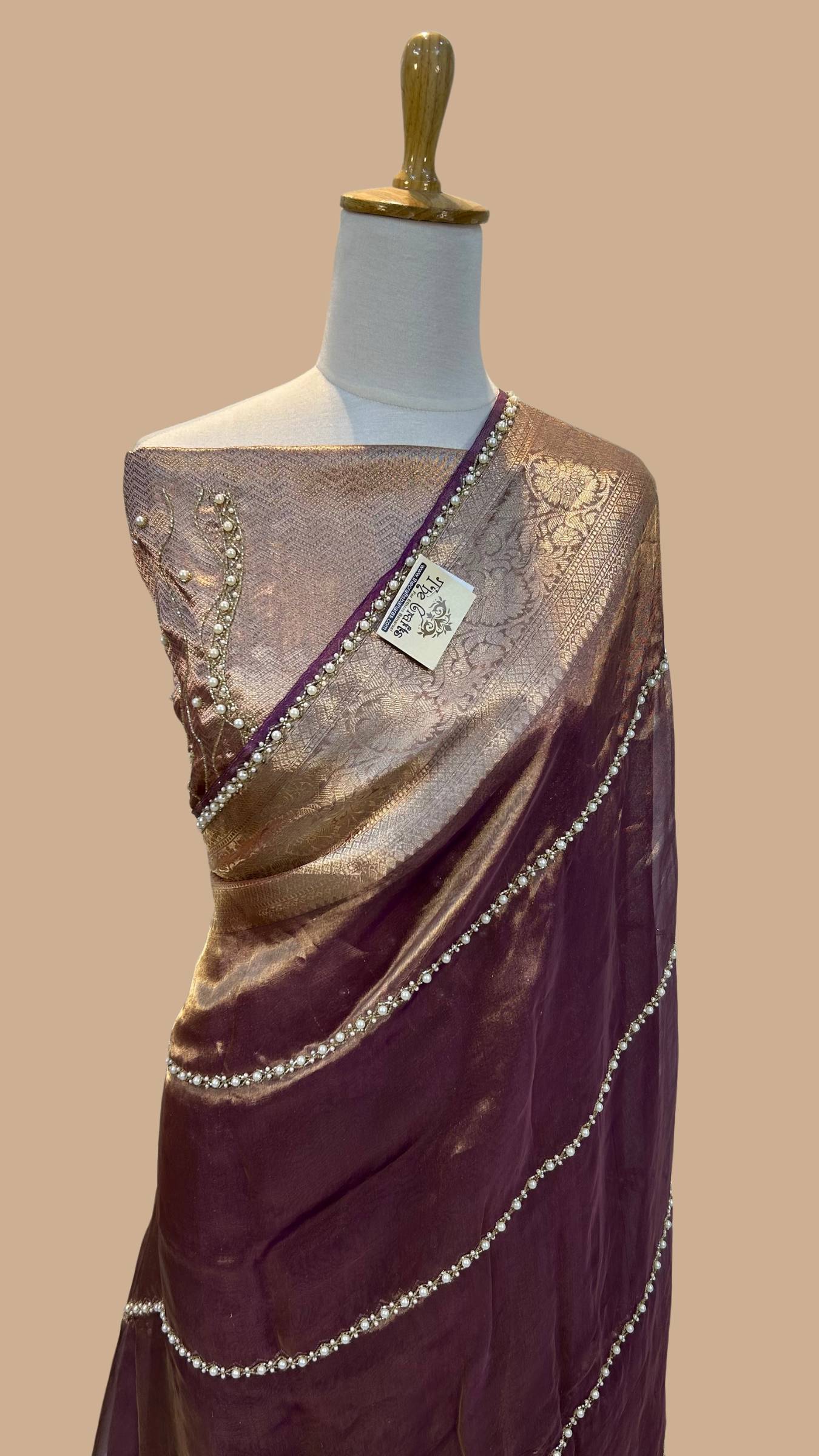 Pure Kora Tissue Silk Banarasi Saree - handwork motifs
