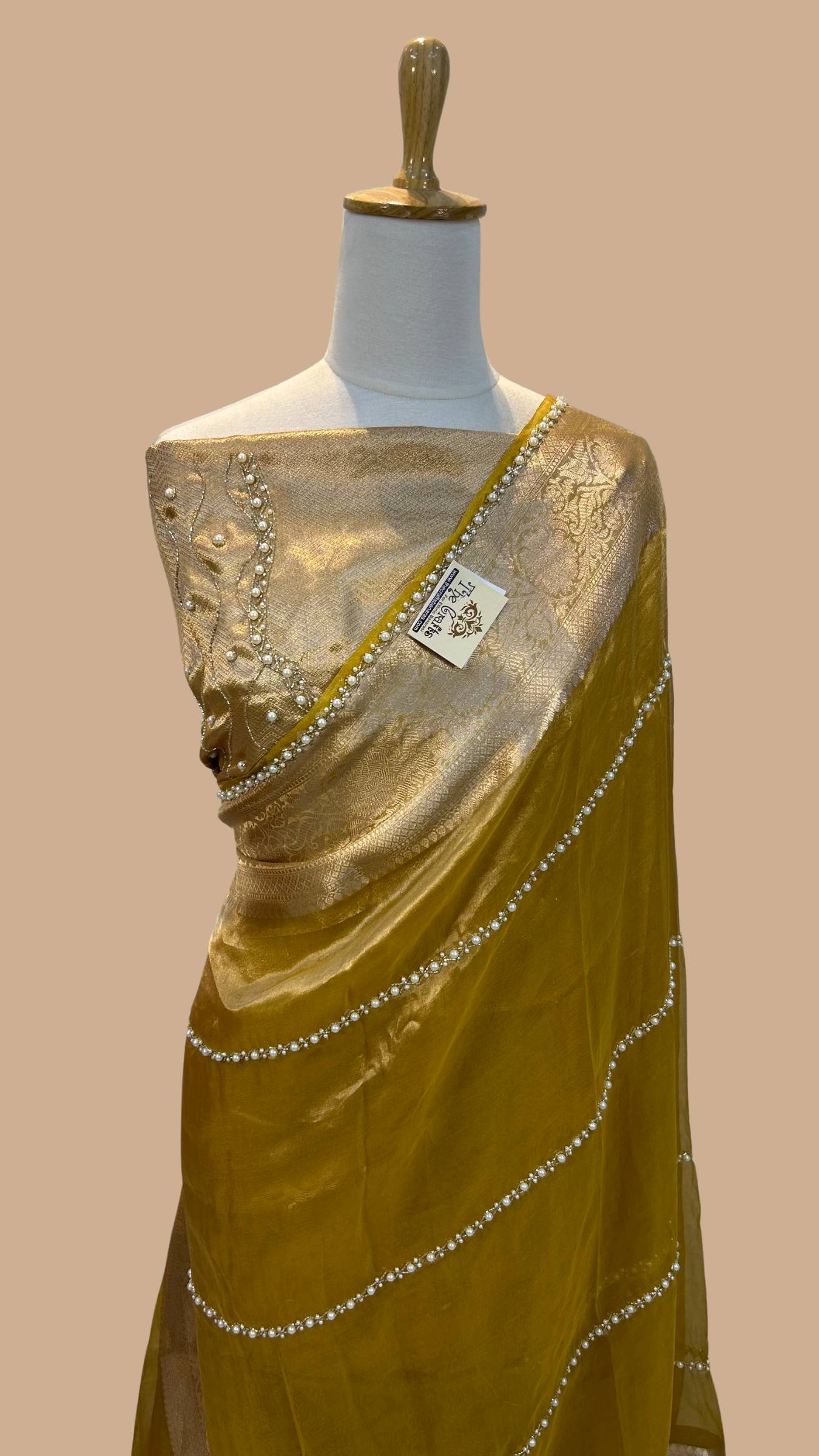 Pure Kora Tissue Silk Banarasi Saree - handwork  motifs
