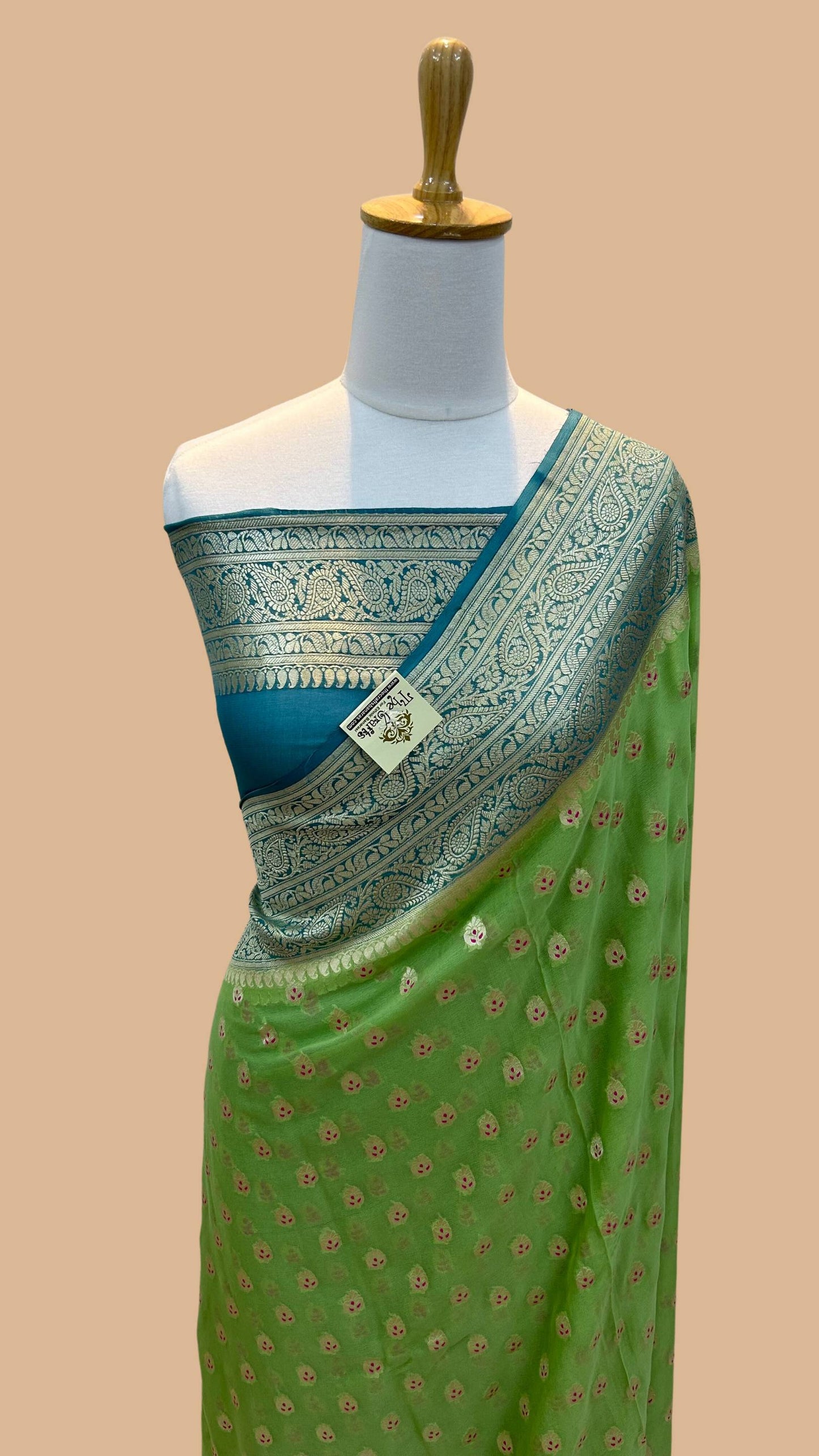 Khaddi Georgette Handloom Banarasi Saree - Jaal with Meenakari