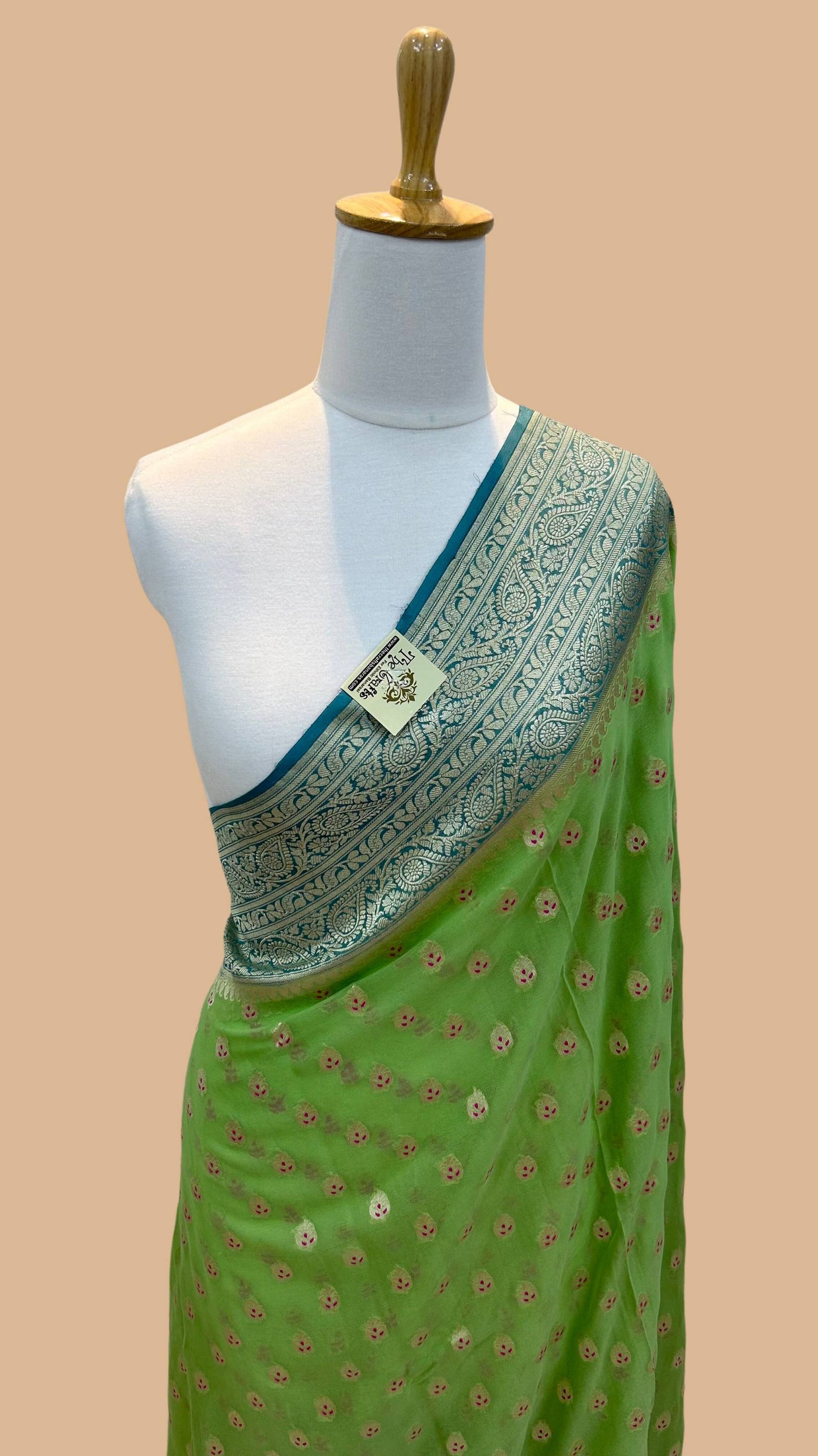 Khaddi Georgette Handloom Banarasi Saree - Jaal with Meenakari
