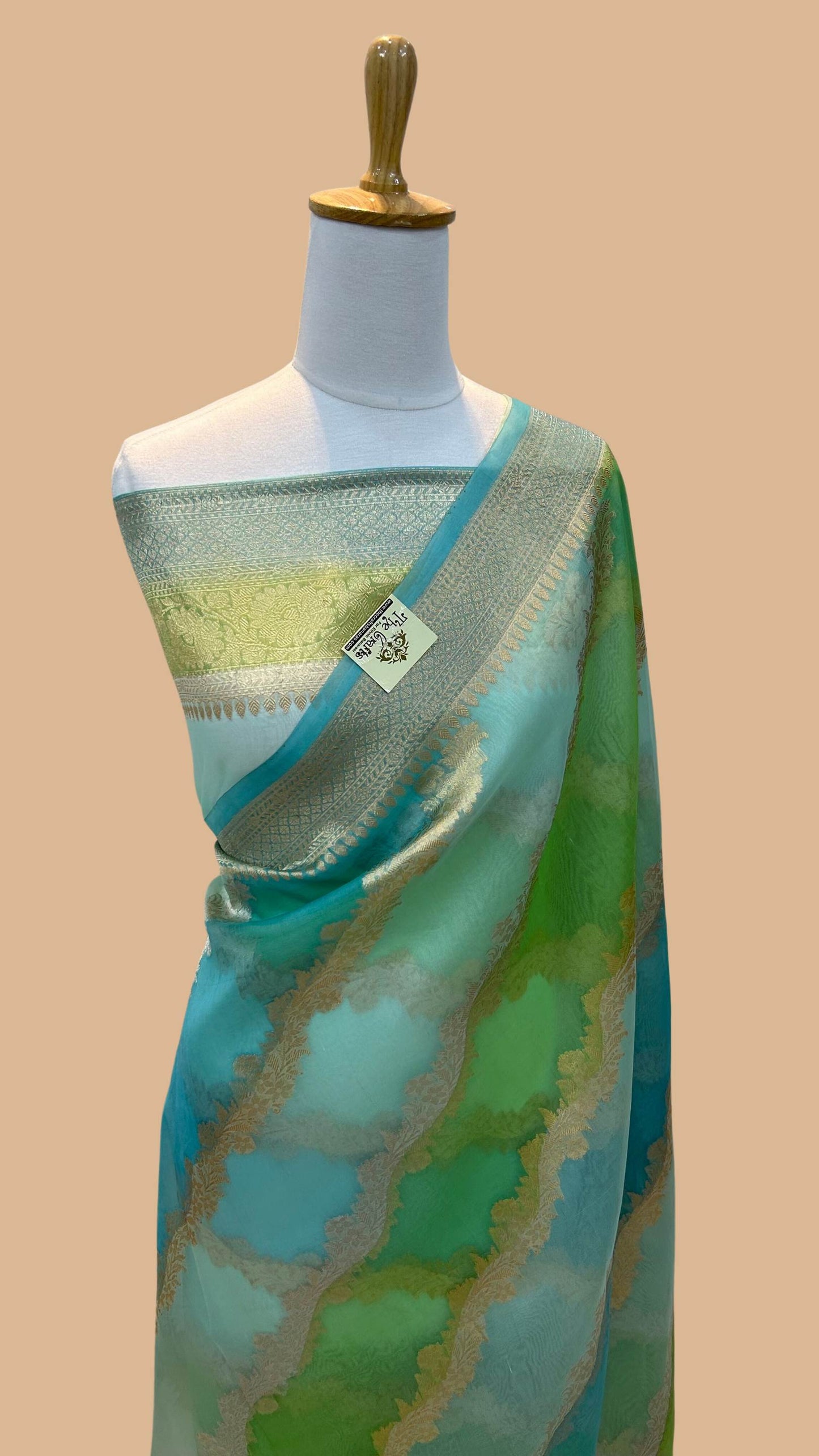 Pure Kora Silk Handloom Banarasi Saree - Sona Rupa Kadiyal Stripes