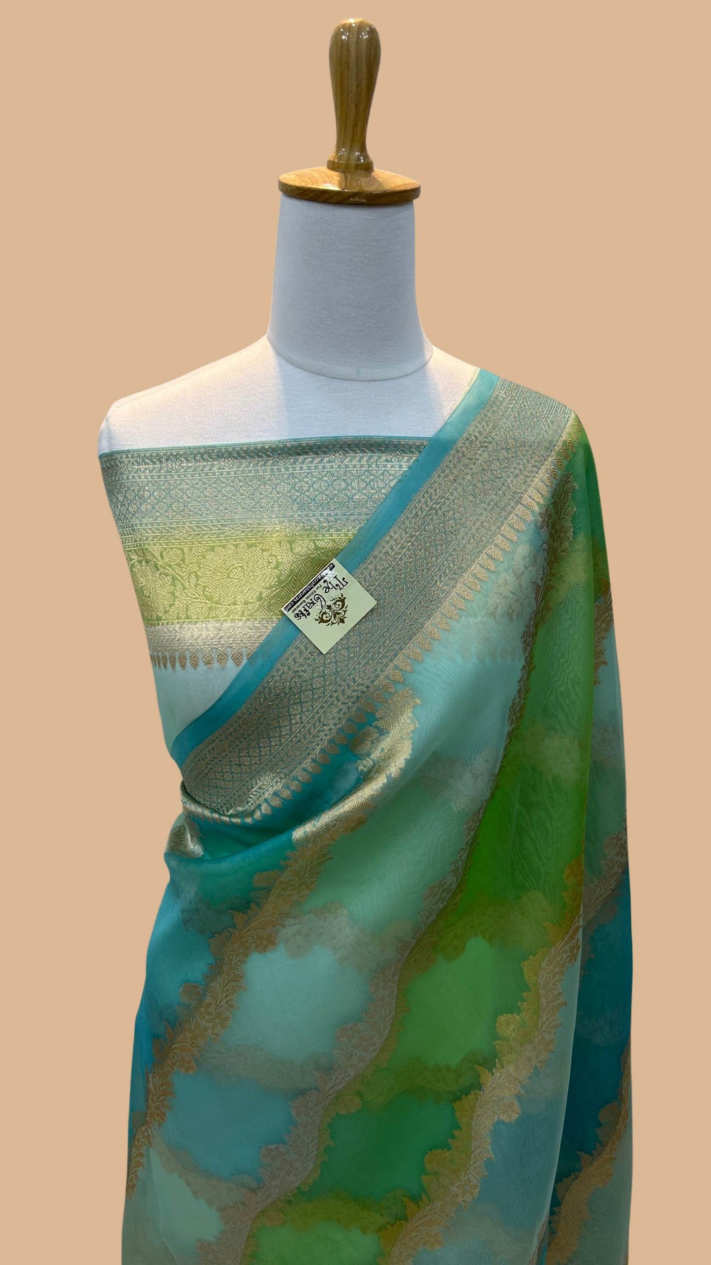 Pure Kora Silk Handloom Banarasi Saree - Sona Rupa Kadiyal Stripes