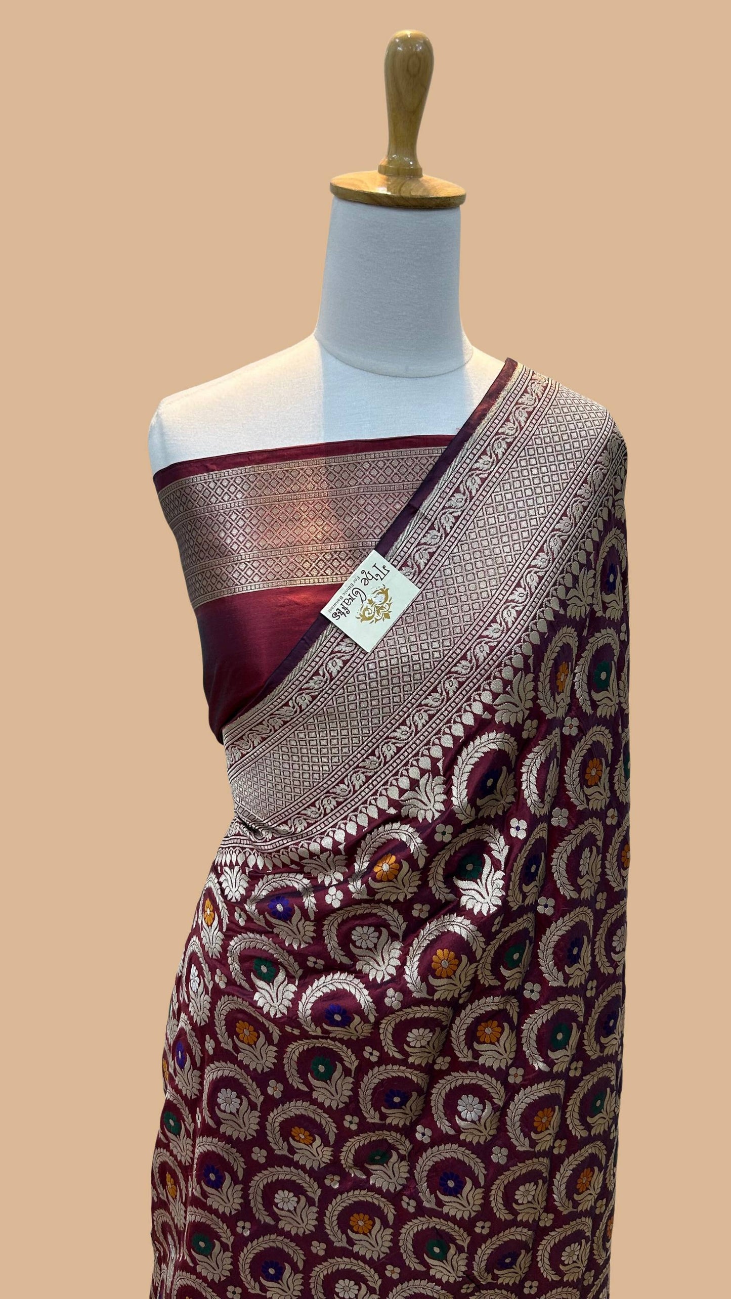 Pure Katan Silk Handloom Banarasi Saree - All over Jaal work with meenakari