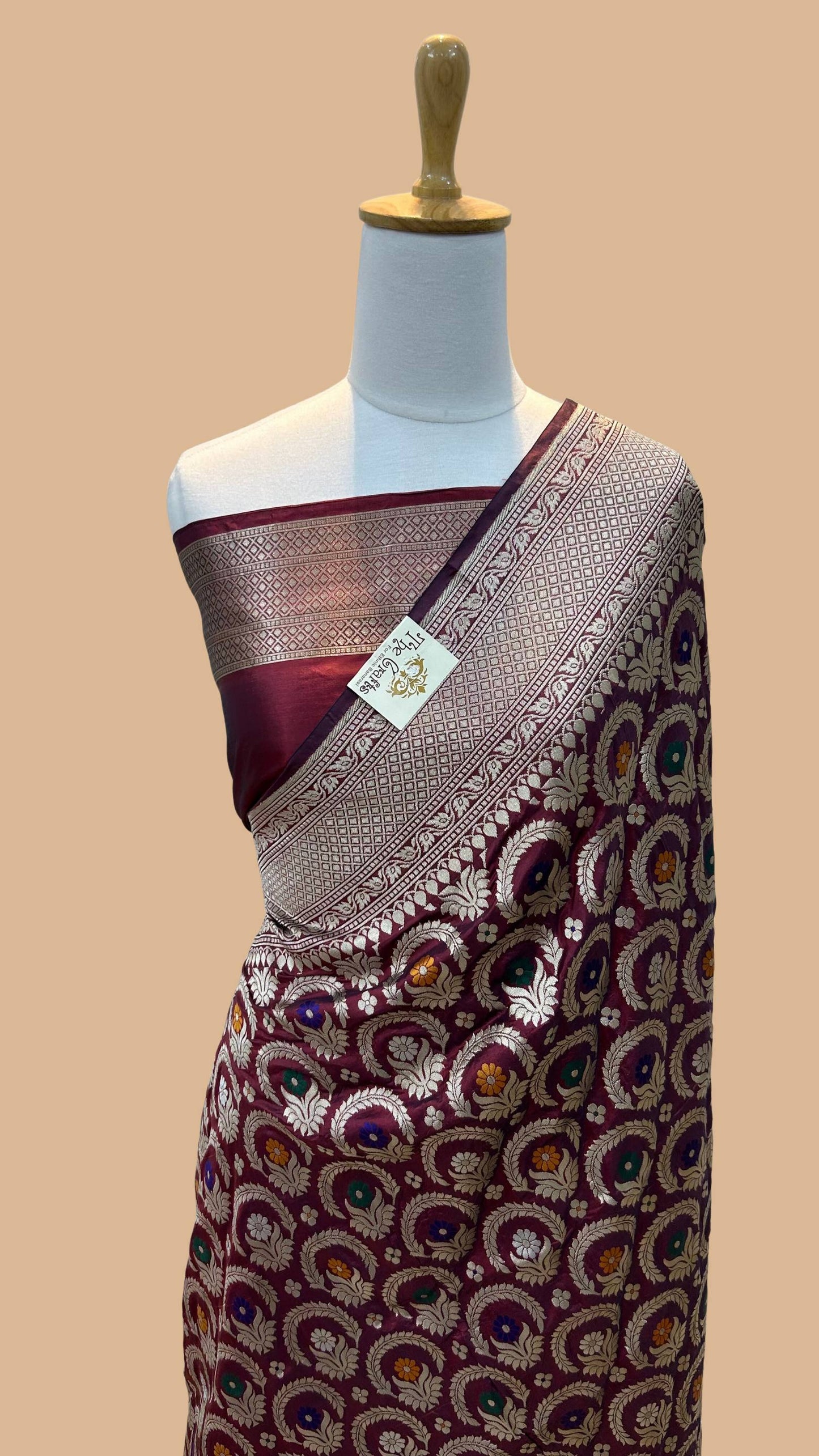 Pure Katan Silk Handloom Banarasi Saree - All over Jaal work with meenakari