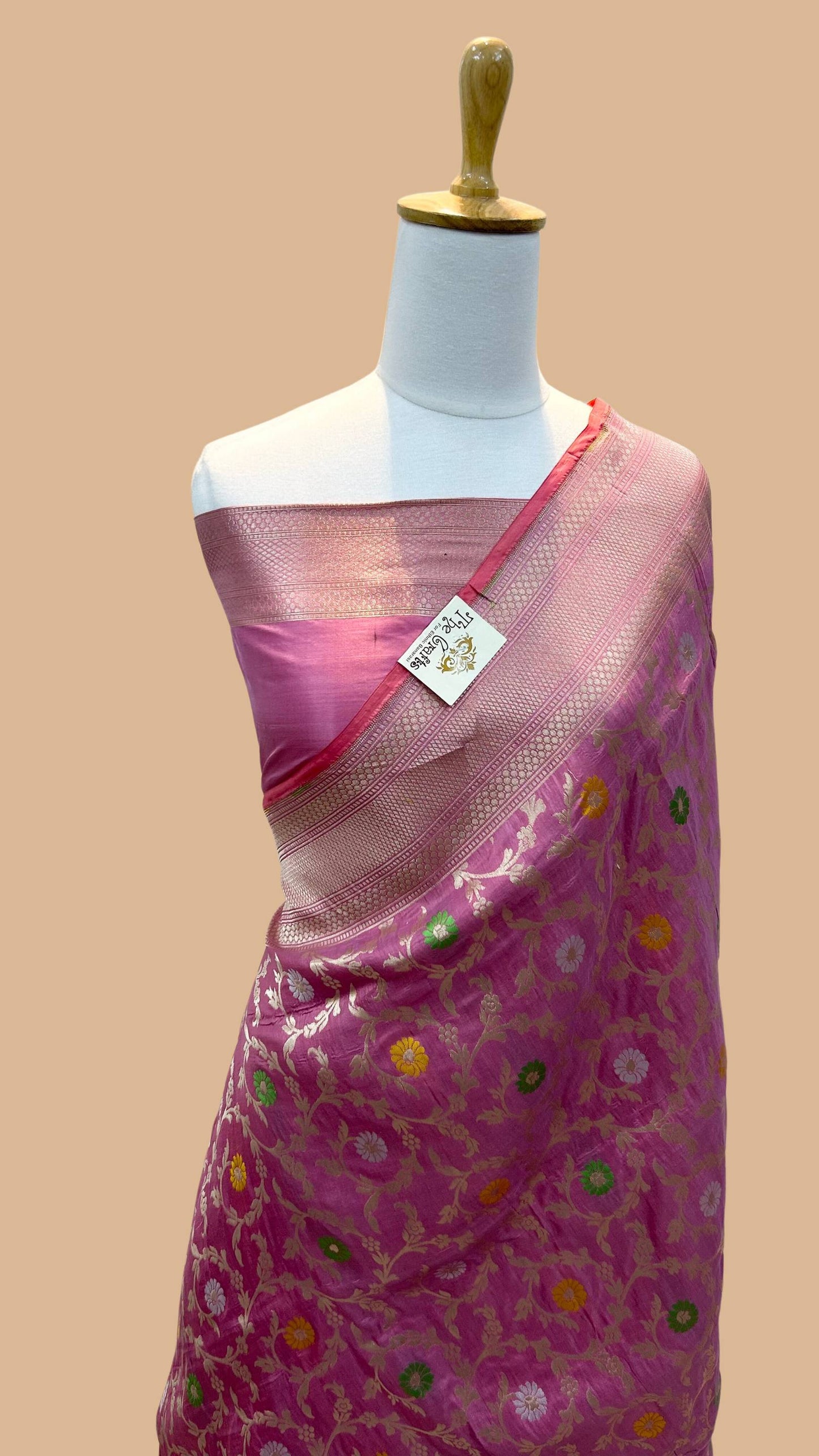 Pure Katan Silk Handloom Banarasi Saree - Jaal work with meenakari