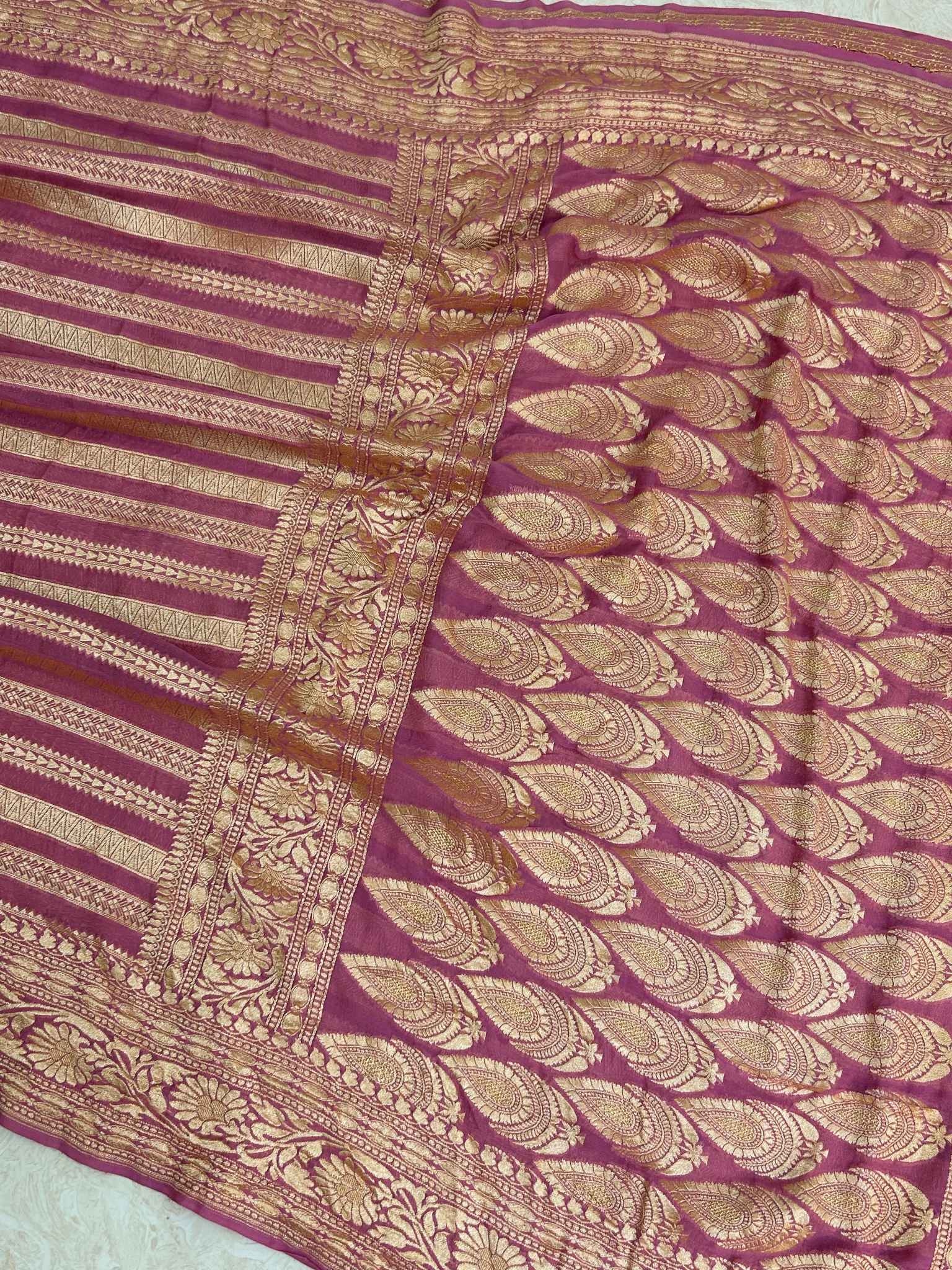 Khaddi Georgette Banarasi Saree - Gold Zari