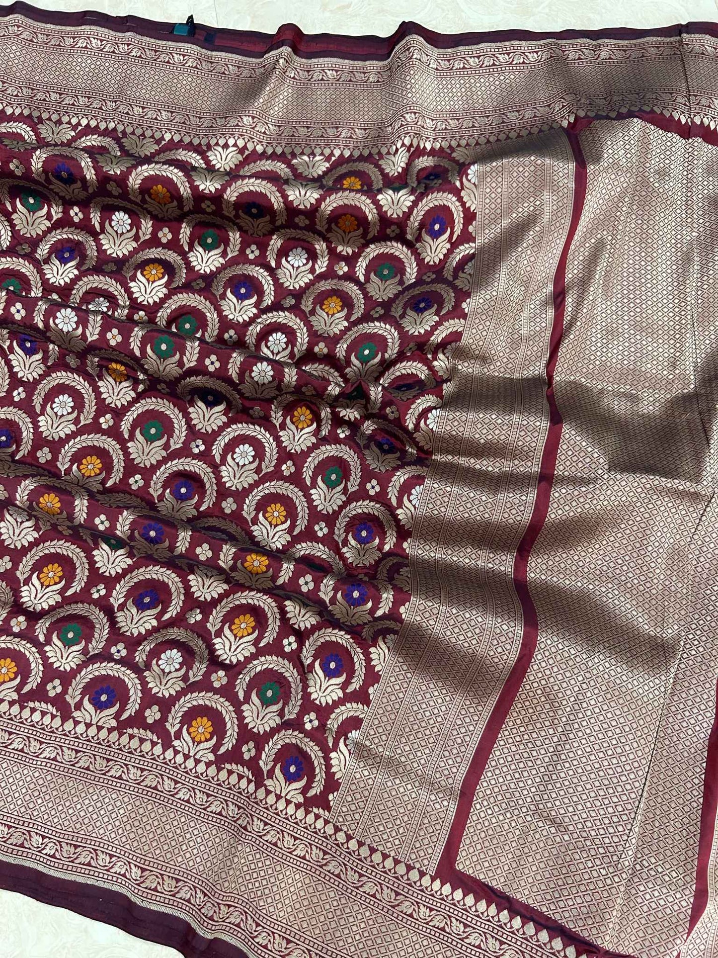 Pure Katan Silk Handloom Banarasi Saree - All over Jaal work with meenakari