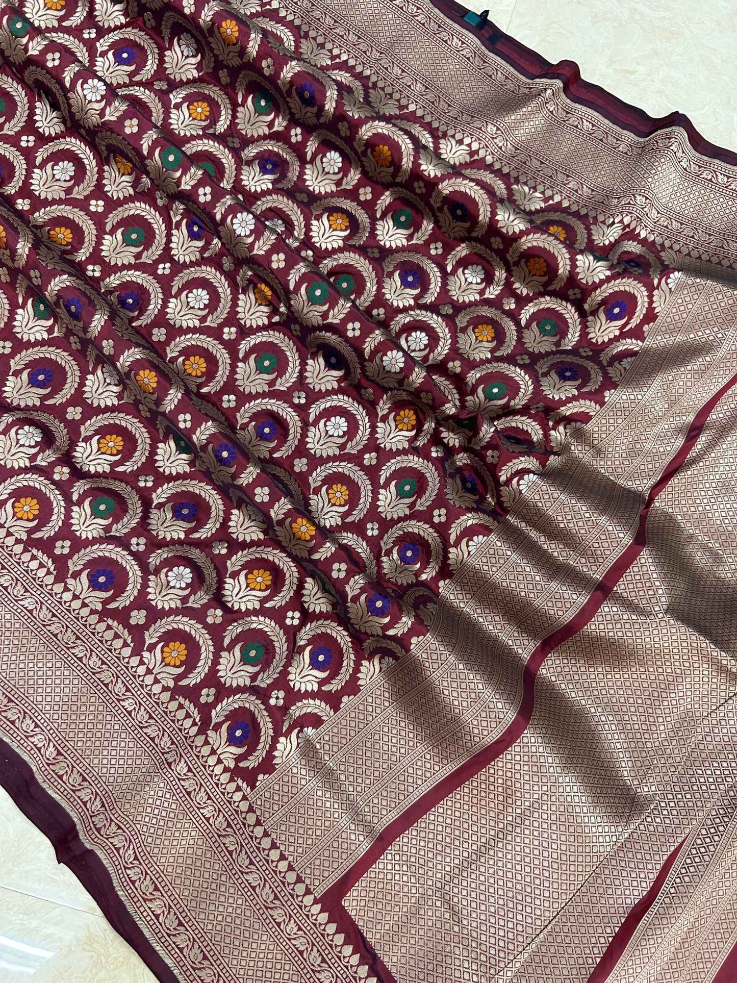 Pure Katan Silk Handloom Banarasi Saree - All over Jaal work with meenakari